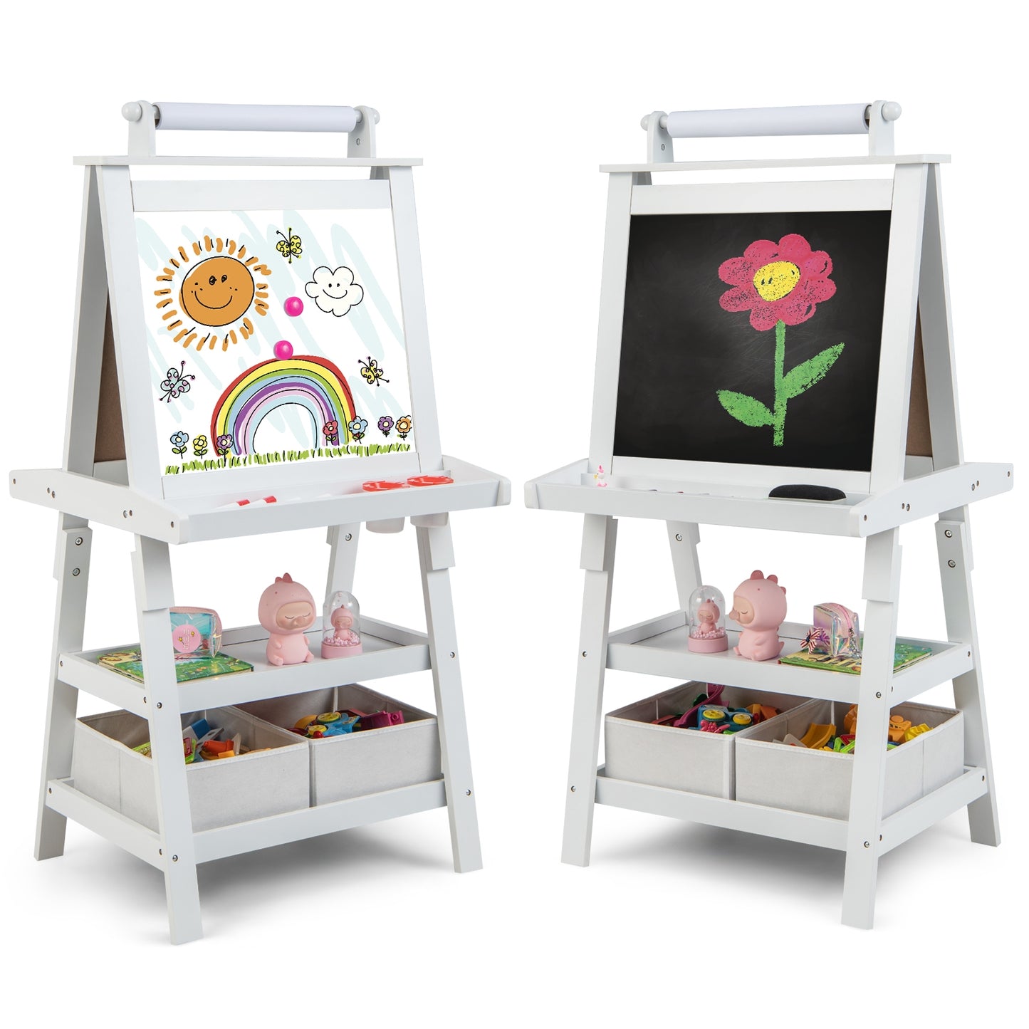 3-in-1 Double-Sided Storage Art Easel-White Kids Crystal