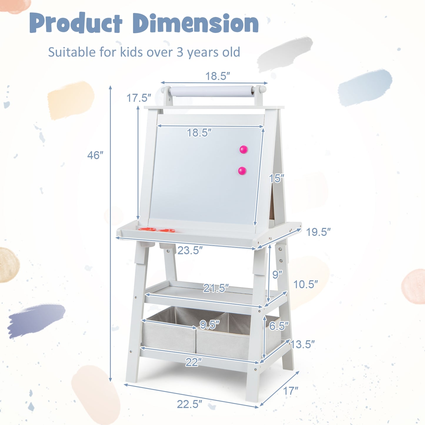 3-in-1 Double-Sided Storage Art Easel-White Kids Crystal