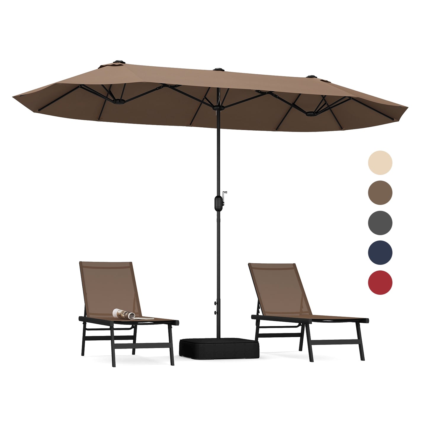 13 FT Double-sided Patio Twin Table Umbrella with Crank Handle-Tan Kids Crystal