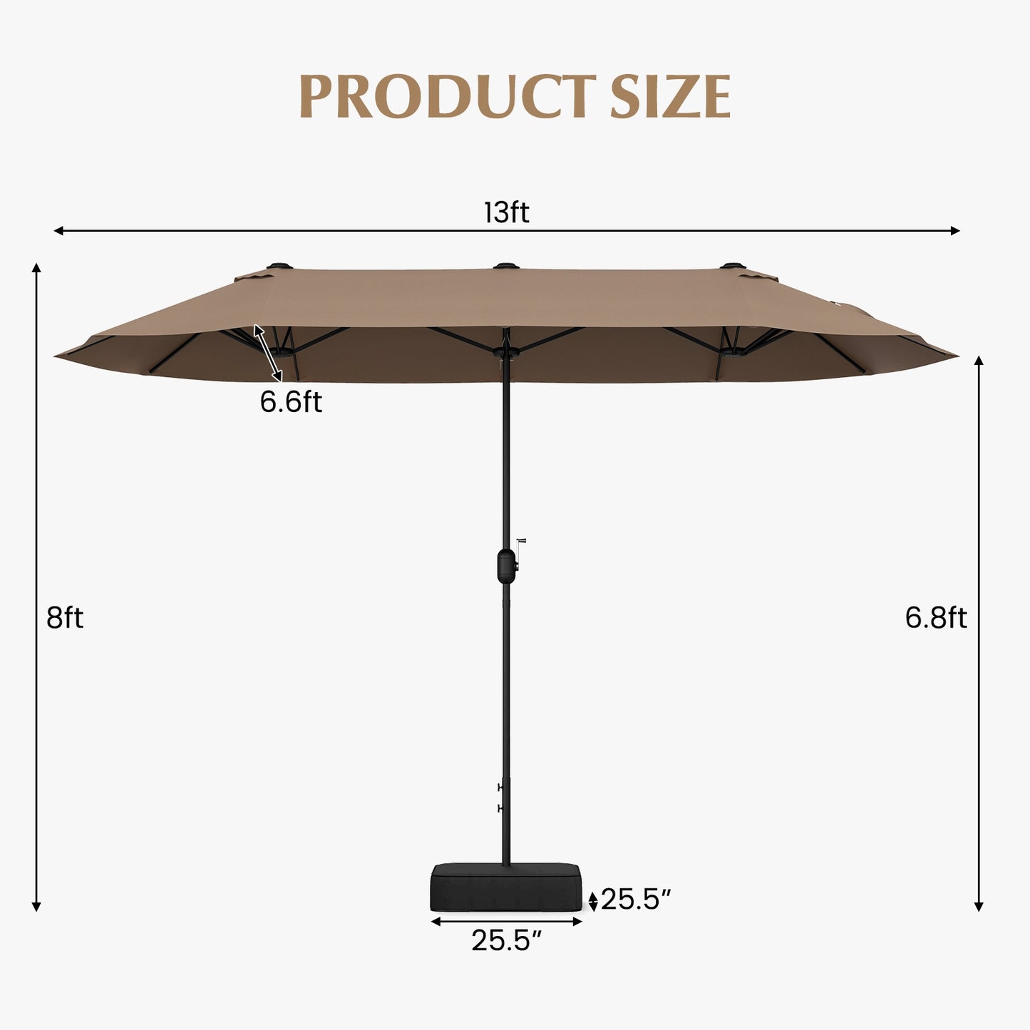 13 FT Double-sided Patio Twin Table Umbrella with Crank Handle-Tan Kids Crystal