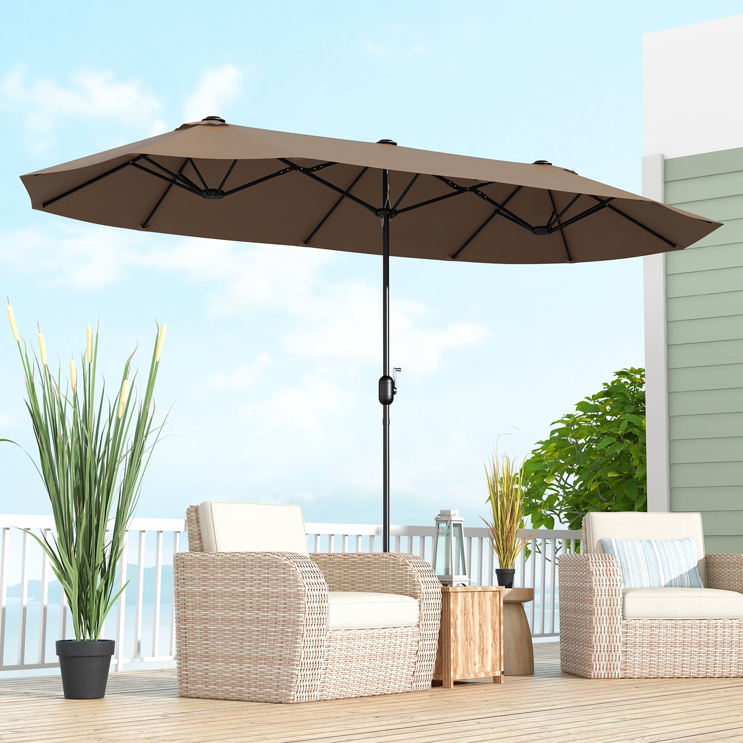 13 FT Double-sided Patio Twin Table Umbrella with Crank Handle-Tan Kids Crystal