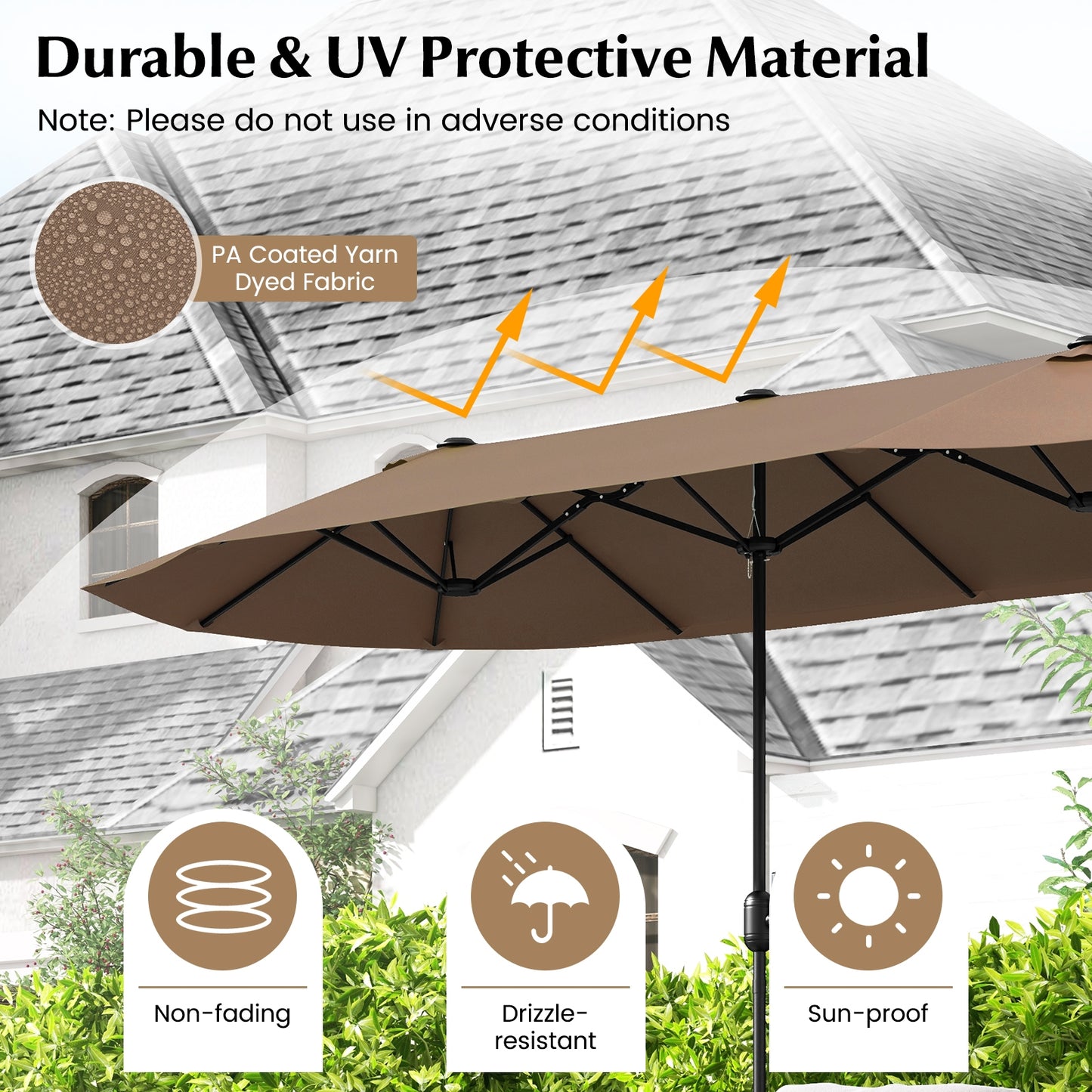 13 FT Double-sided Patio Twin Table Umbrella with Crank Handle-Tan Kids Crystal