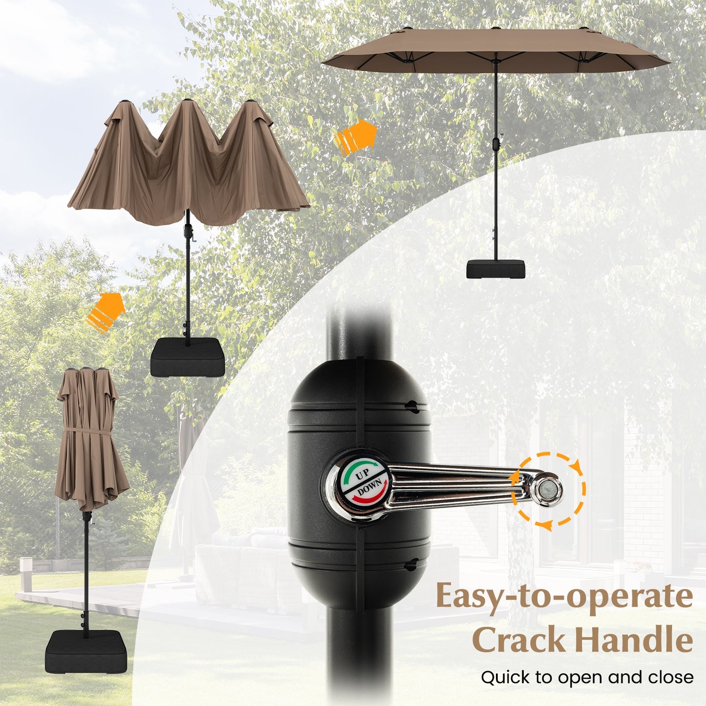 13 FT Double-sided Patio Twin Table Umbrella with Crank Handle-Tan Kids Crystal