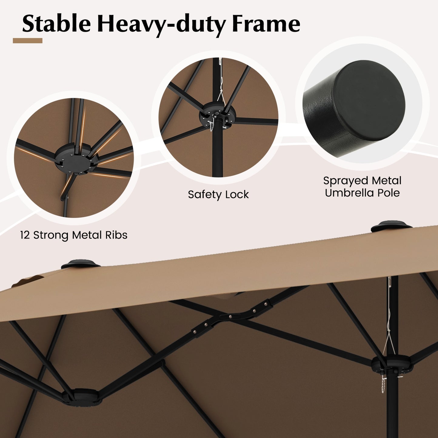 13 FT Double-sided Patio Twin Table Umbrella with Crank Handle-Tan Kids Crystal