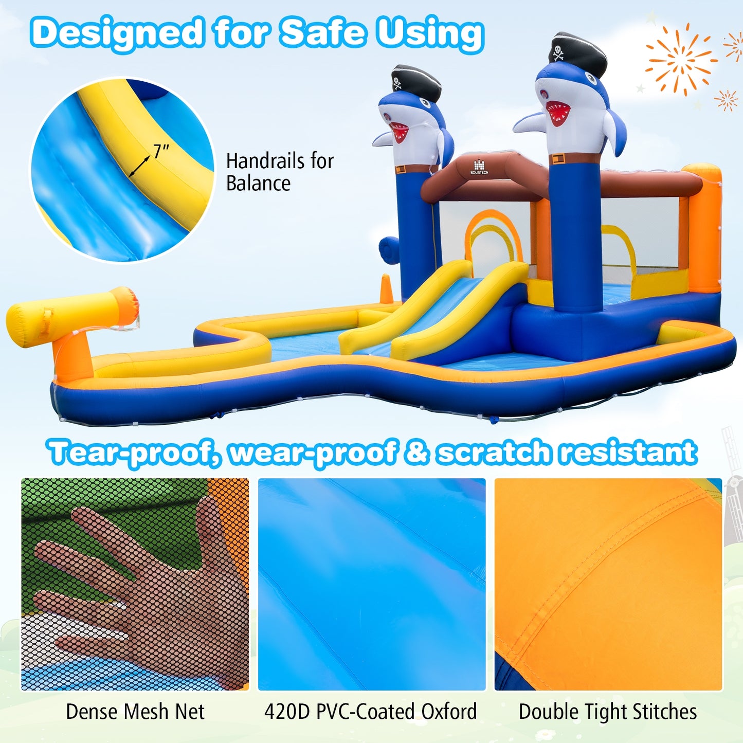 7-In-1 Water Slide Park with Splash Pool and Water Cannon without Blower Kids Crystal