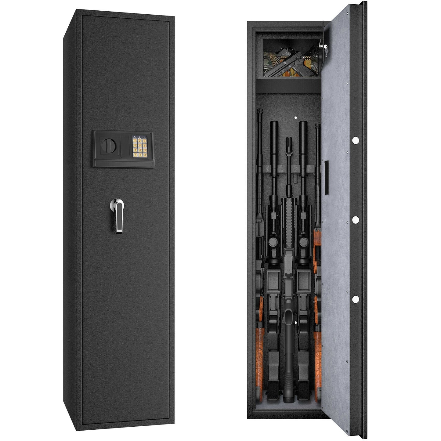 Large Rifle Safe Quick Access 5-Gun Storage Cabinet with Pistol Lock Box Kids Crystal