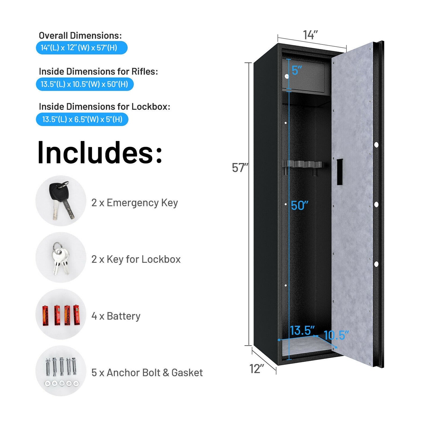 Large Rifle Safe Quick Access 5-Gun Storage Cabinet with Pistol Lock Box Kids Crystal