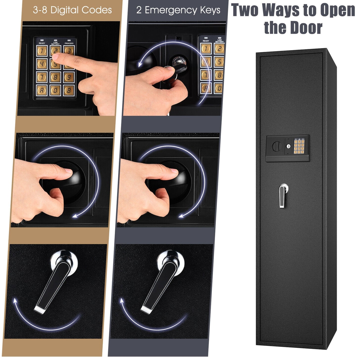 Large Rifle Safe Quick Access 5-Gun Storage Cabinet with Pistol Lock Box Kids Crystal