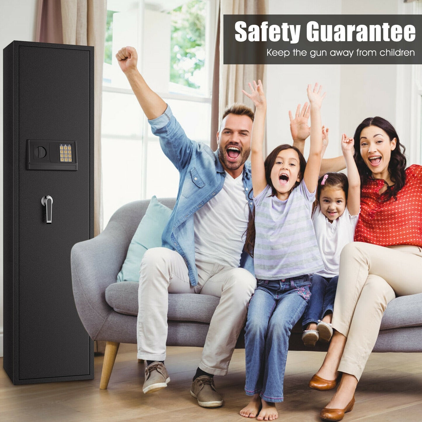 Large Rifle Safe Quick Access 5-Gun Storage Cabinet with Pistol Lock Box Kids Crystal