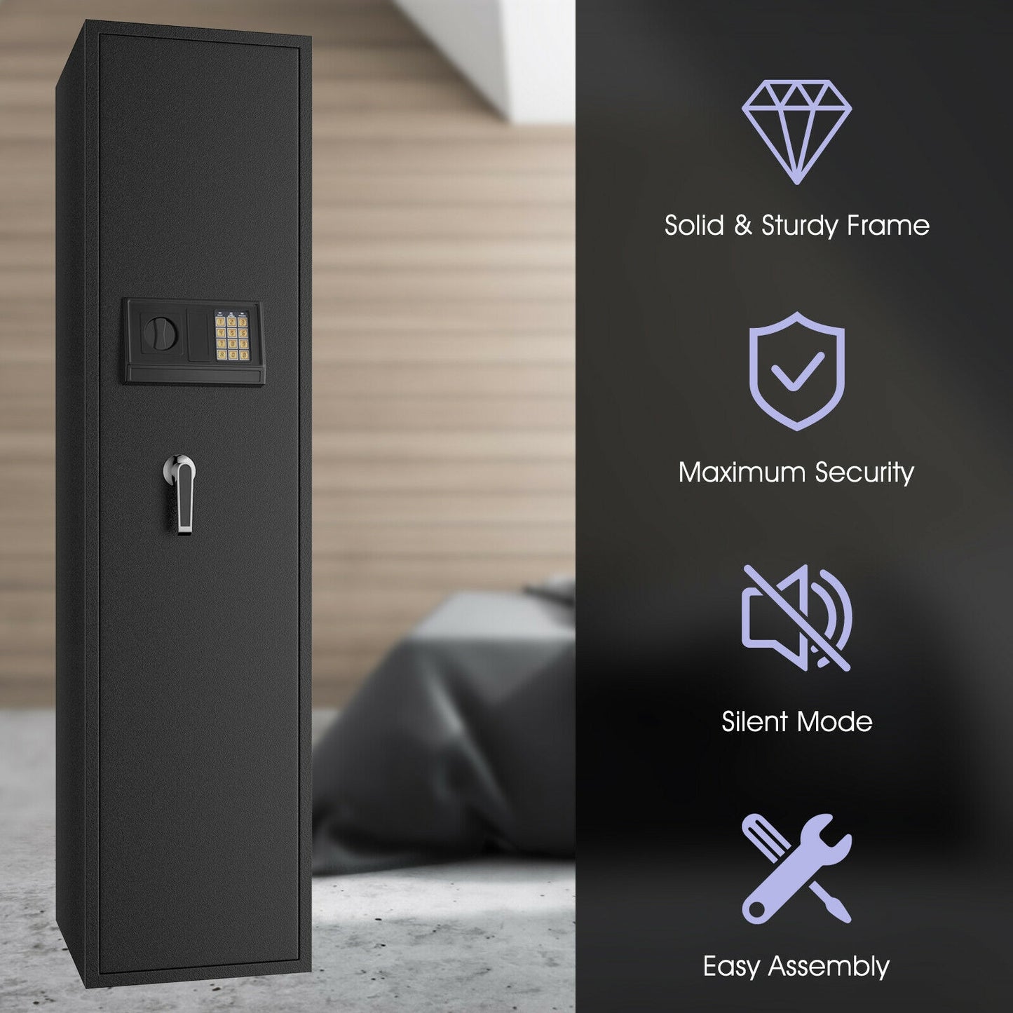 Large Rifle Safe Quick Access 5-Gun Storage Cabinet with Pistol Lock Box Kids Crystal