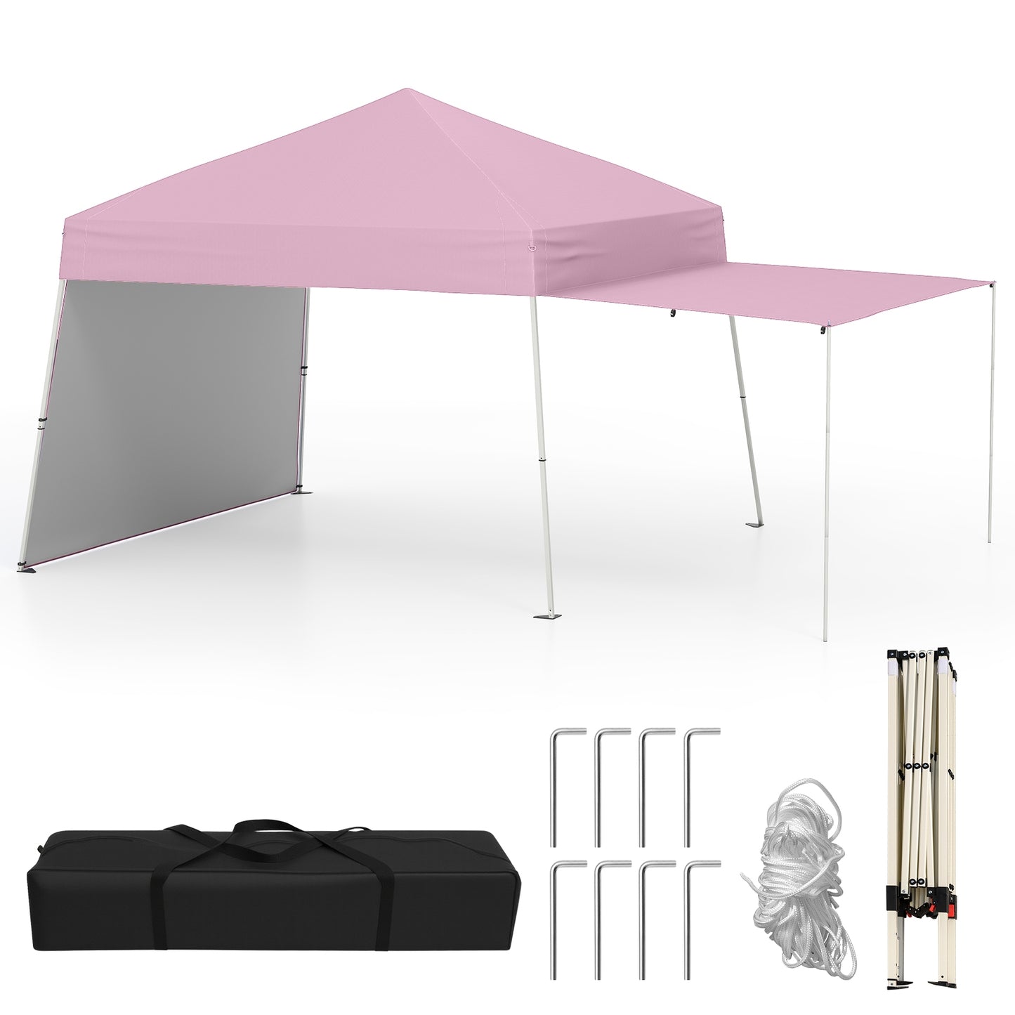 14 x 9.2 Feet Pop up Canopy Tent with 2 Convertible Sidewalls to Awning and Stakes-Pink Kids Crystal