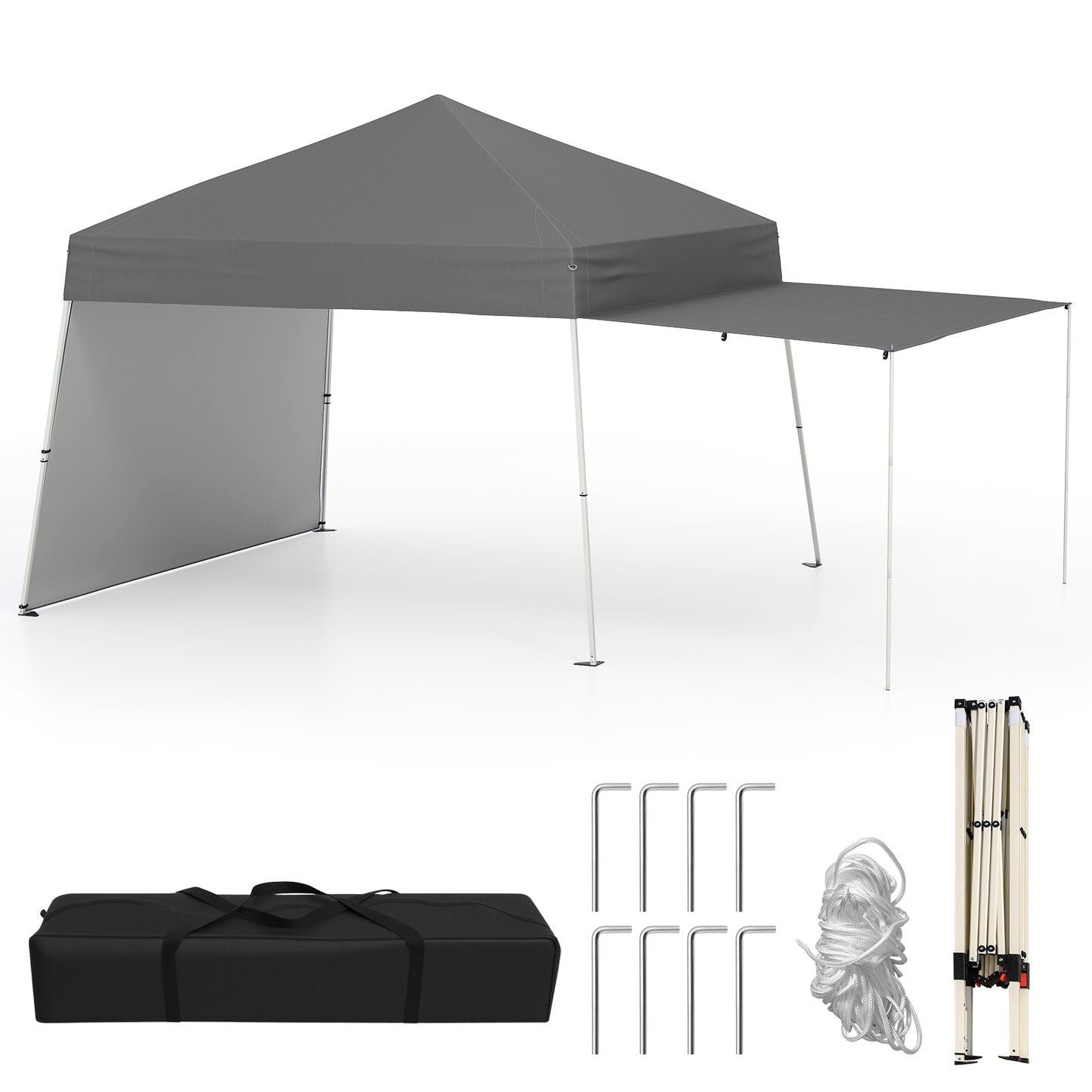 14 x 9.2 Feet Pop up Canopy Tent with 2 Convertible Sidewalls to Awning and Stakes-Gray Kids Crystal
