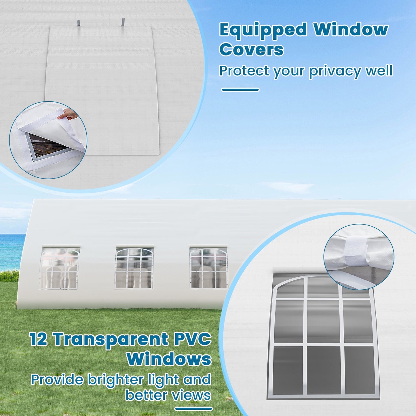 20 x 40 FT Peach Shaped Party Tent Wedding Canopy with Zipper Doors-White Kids Crystal