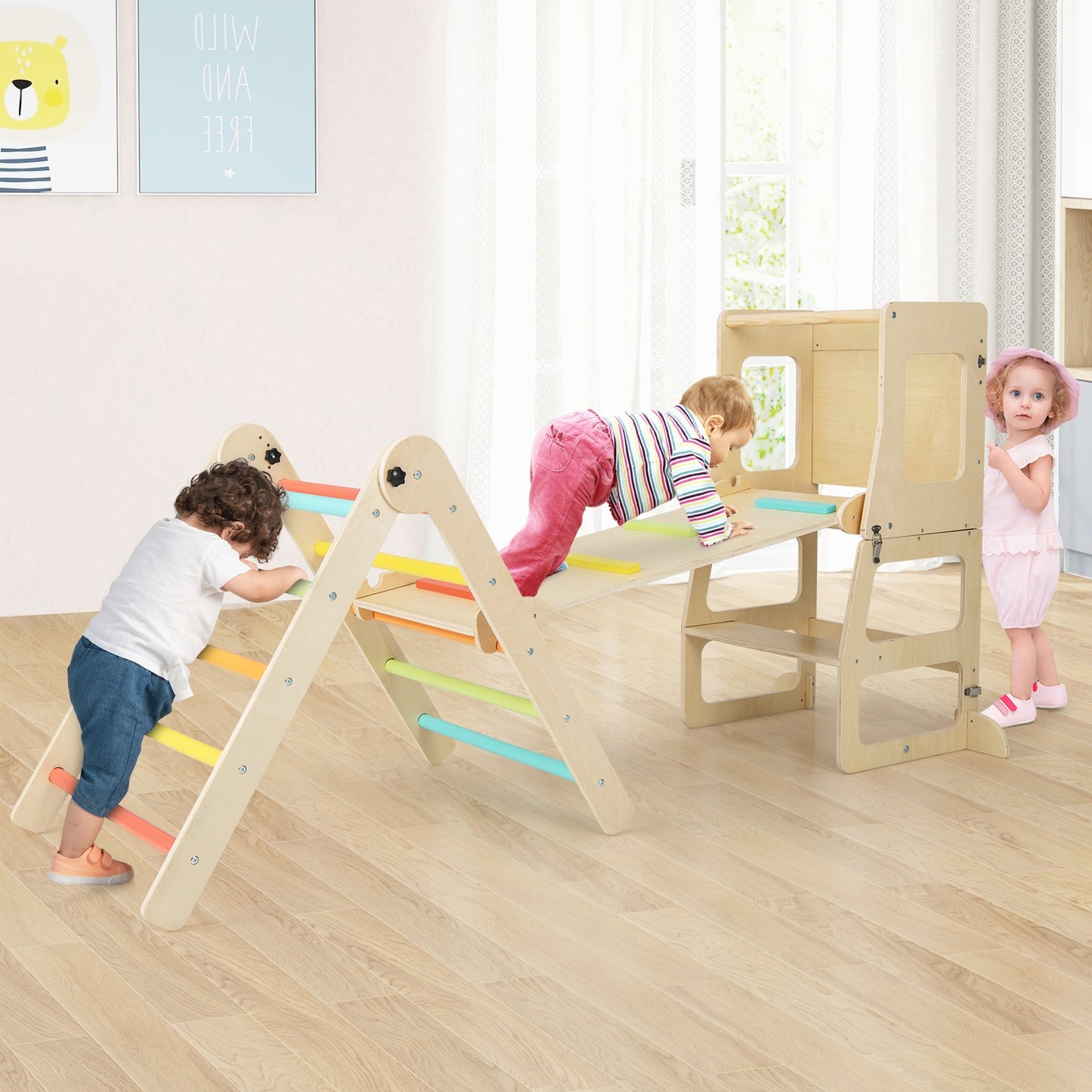 7-in-1 Toddler Climbing Toy Connected Table and Chair Set for Boys and Girls Aged 3-14 Years Old-Multicolor Kids Crystal