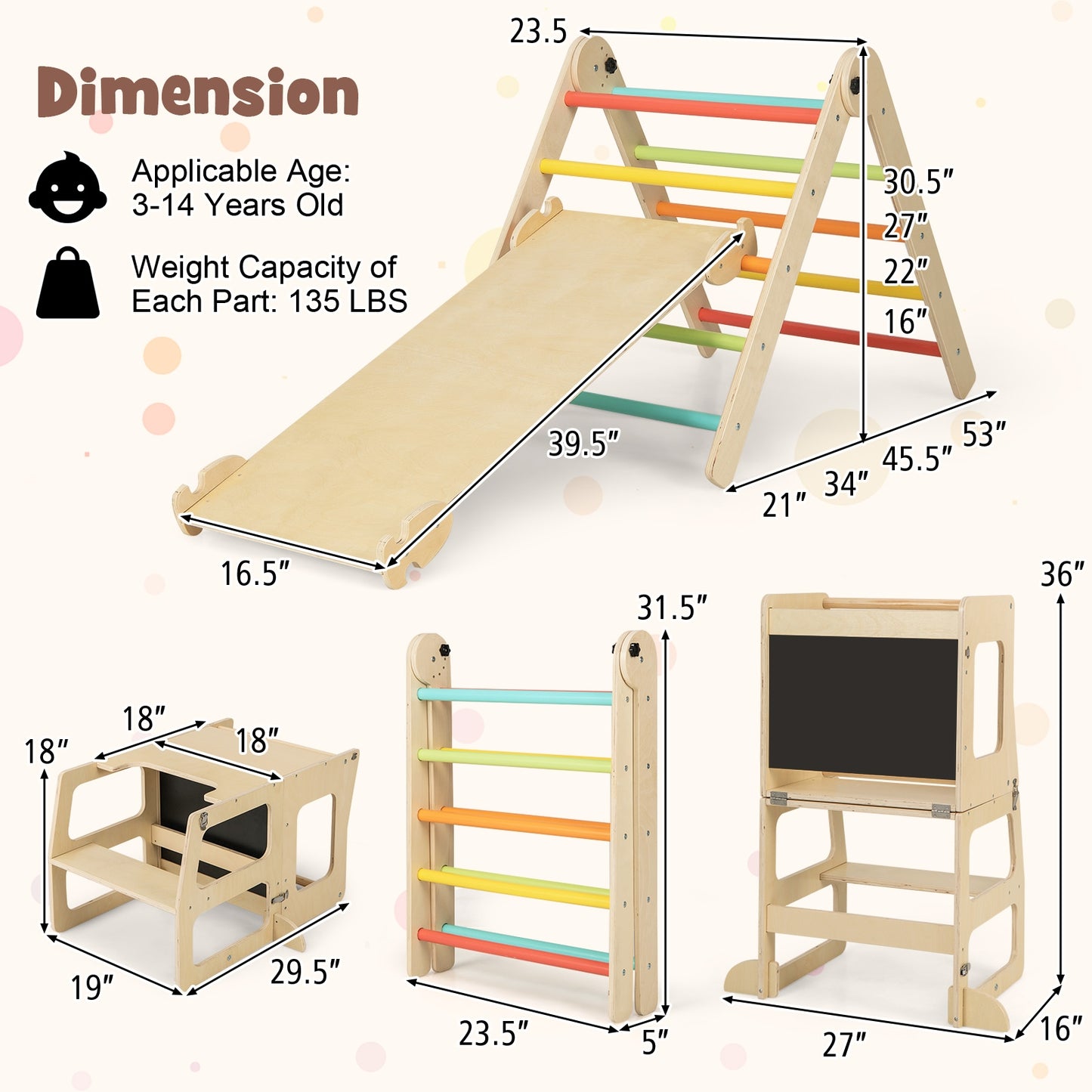 7-in-1 Toddler Climbing Toy Connected Table and Chair Set for Boys and Girls Aged 3-14 Years Old-Multicolor Kids Crystal