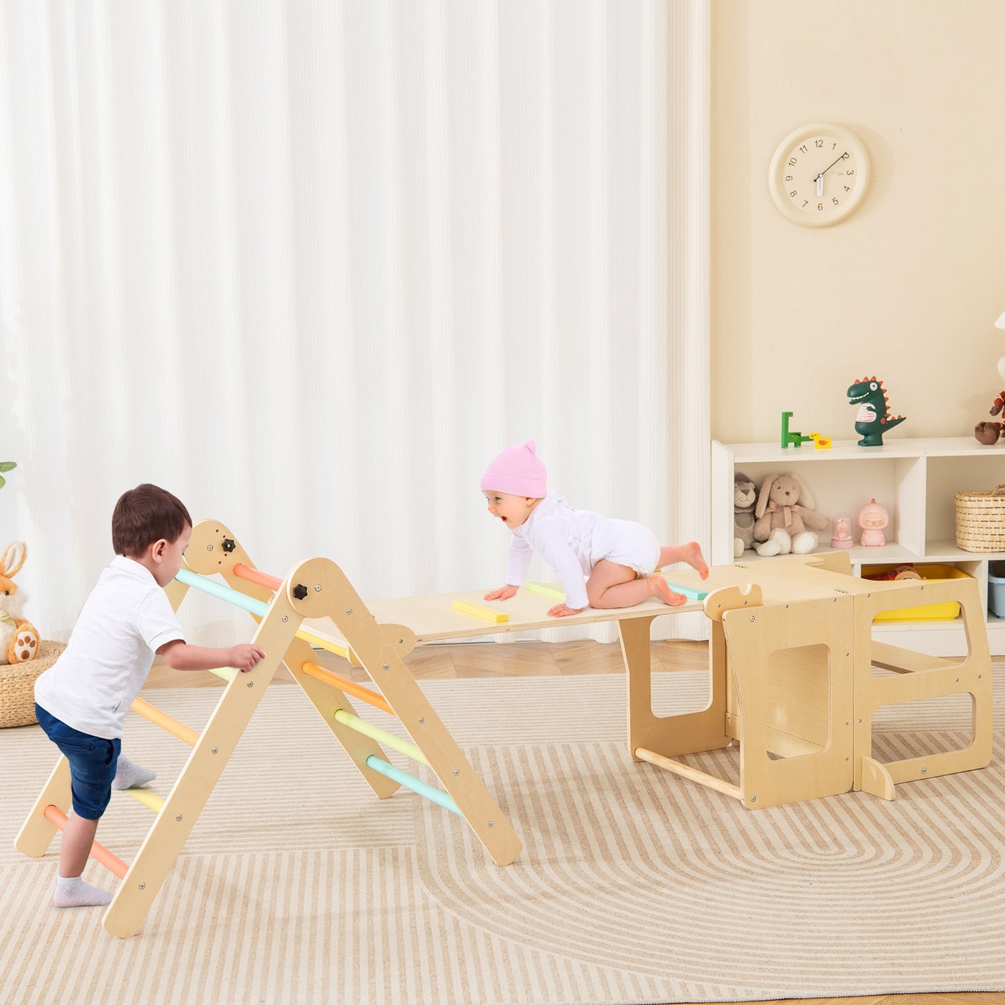 7-in-1 Toddler Climbing Toy Connected Table and Chair Set for Boys and Girls Aged 3-14 Years Old-Multicolor Kids Crystal