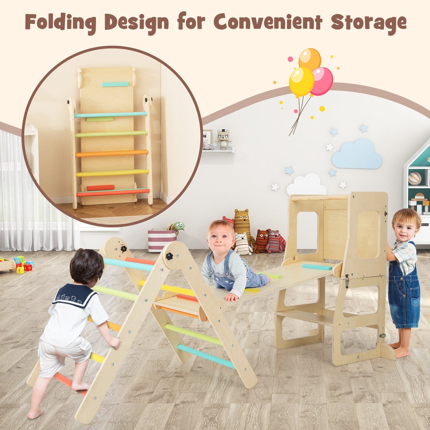 7-in-1 Toddler Climbing Toy Connected Table and Chair Set for Boys and Girls Aged 3-14 Years Old-Multicolor Kids Crystal
