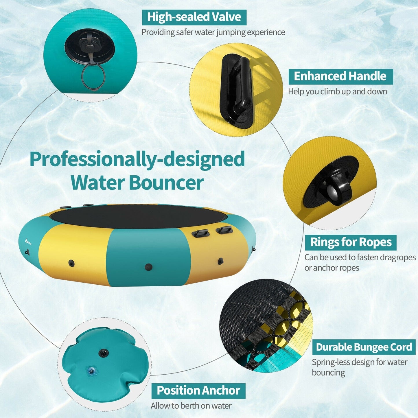10 Feet Inflatable Splash Padded Water Bouncer Trampoline-Yellow Kids Crystal