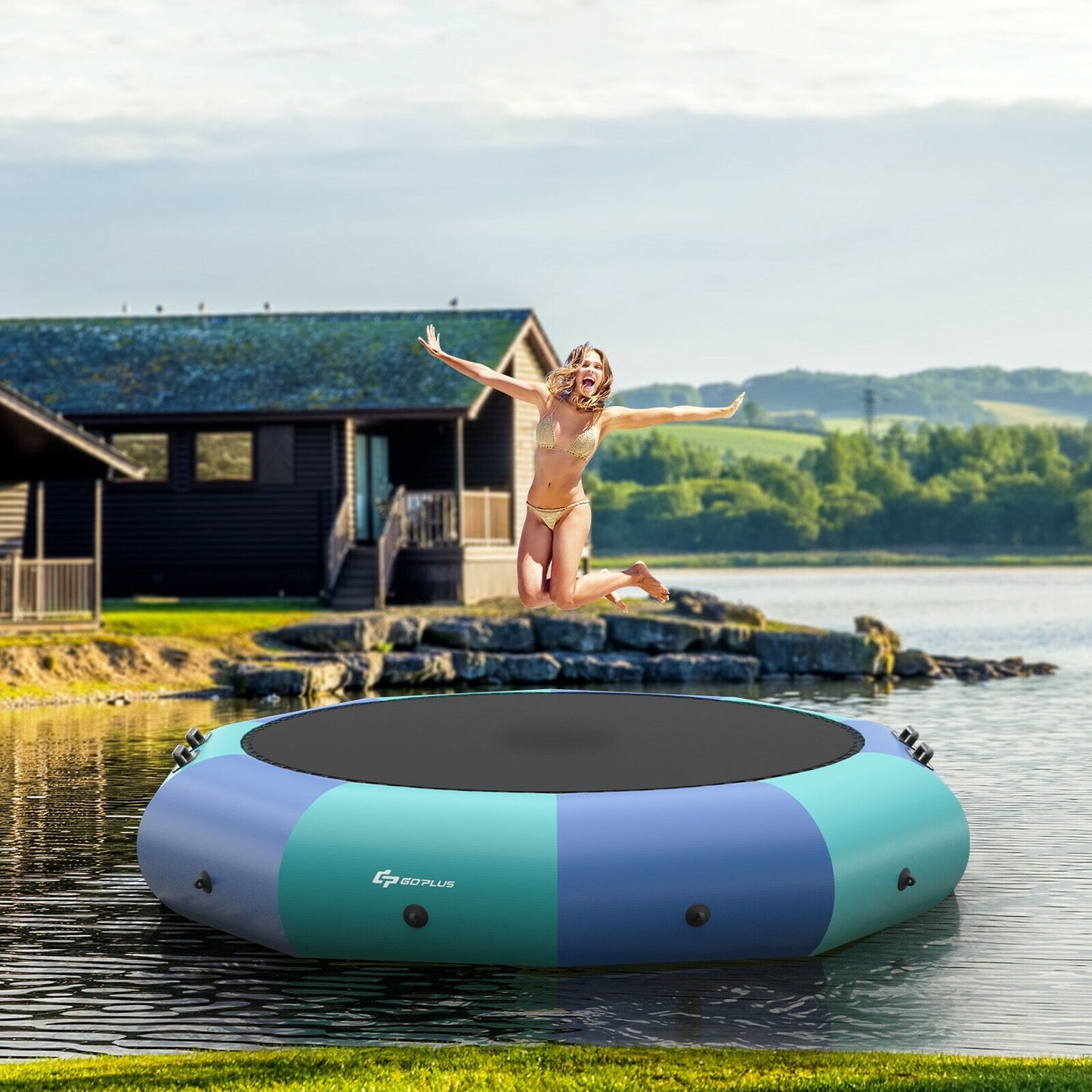 10 Feet Inflatable Splash Padded Water Bouncer Trampoline-Blue Kids Crystal