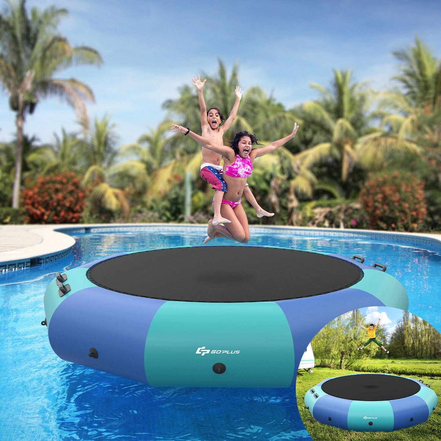 10 Feet Inflatable Splash Padded Water Bouncer Trampoline-Blue Kids Crystal