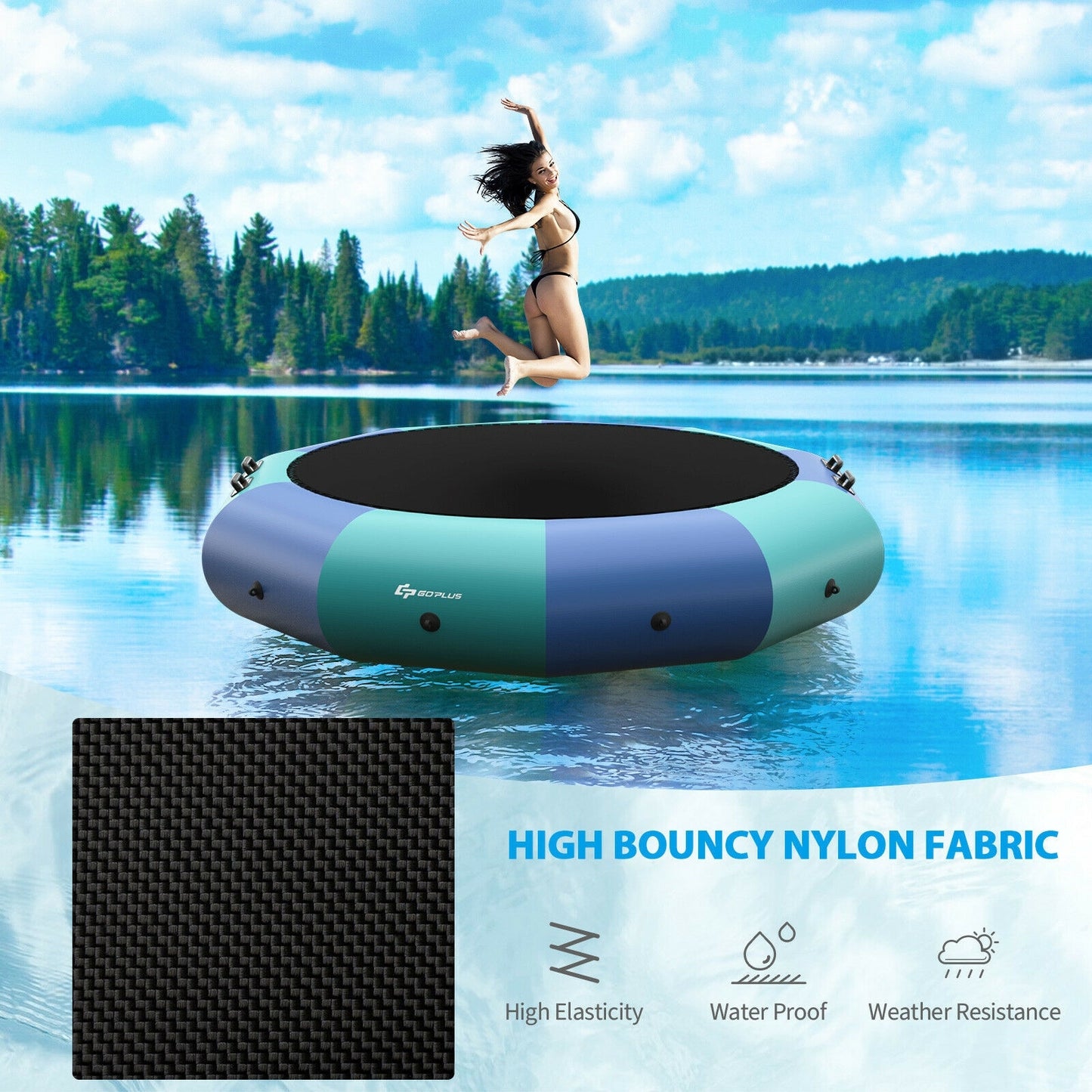 10 Feet Inflatable Splash Padded Water Bouncer Trampoline-Blue Kids Crystal