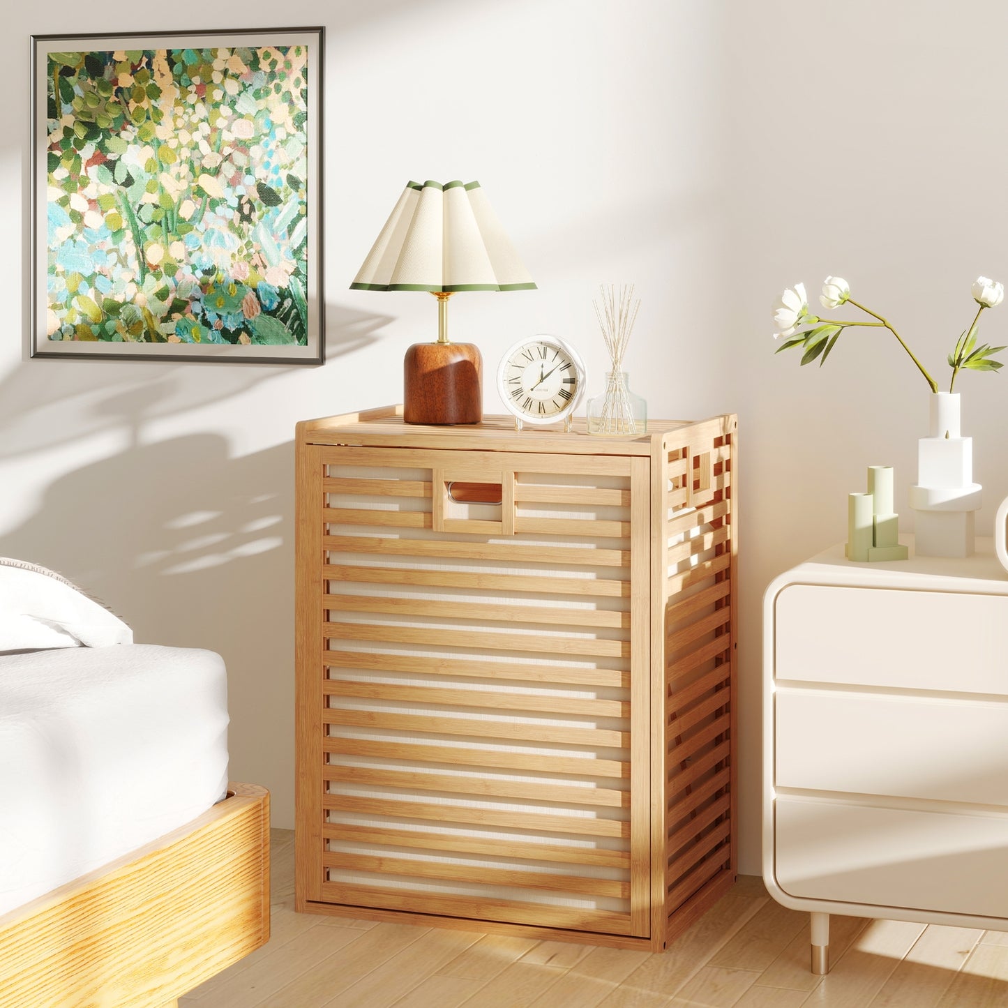 18 Gal Bamboo Tilt-out Laundry Hamper with Removable Fabric Bin-Natural Kids Crystal
