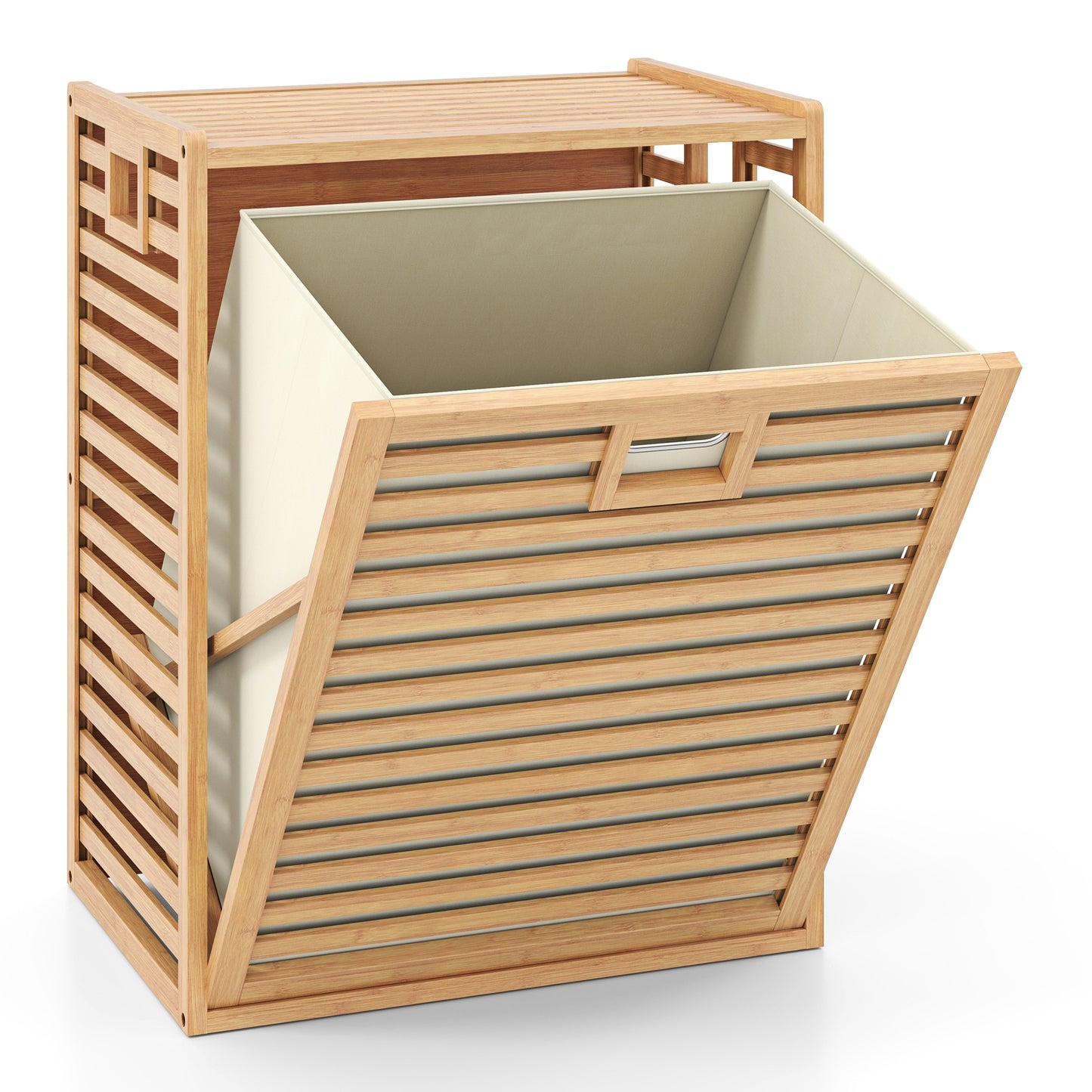 18 Gal Bamboo Tilt-out Laundry Hamper with Removable Fabric Bin-Natural Kids Crystal