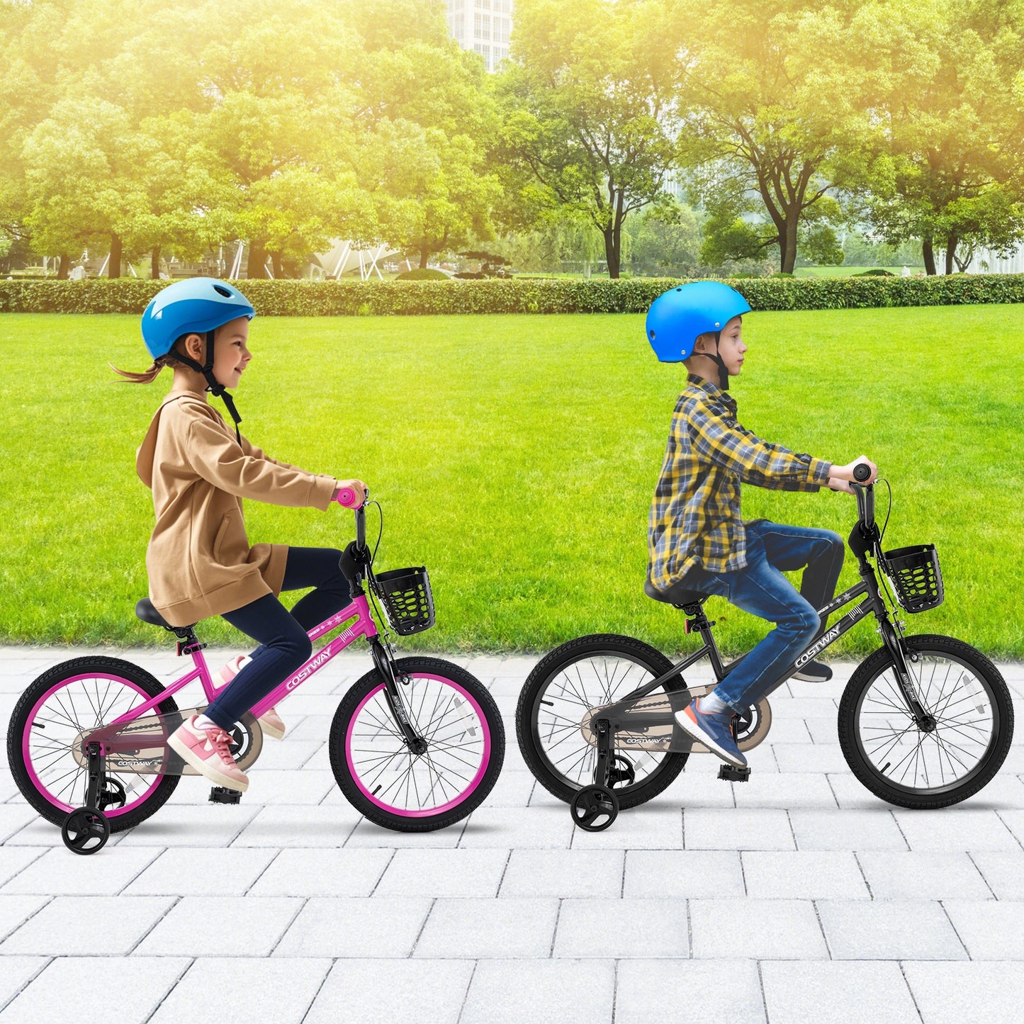 18 Inch Kids Bike Adjustable Bicycle with Front Basket for Children Aged 4-8 Years Old Kids Crystal