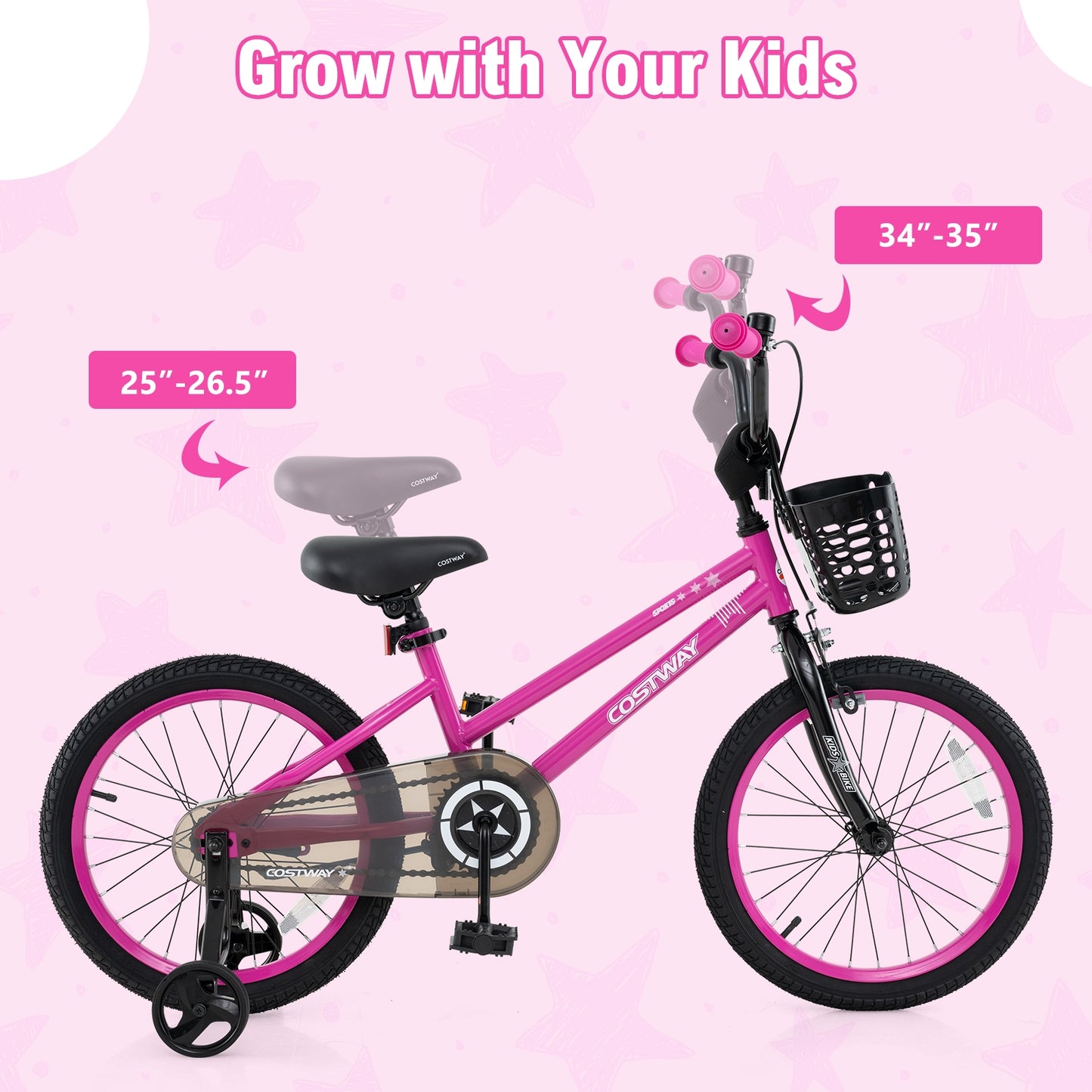 18 Inch Kids Bike Adjustable Bicycle with Front Basket for Children Aged 4-8 Years Old Kids Crystal