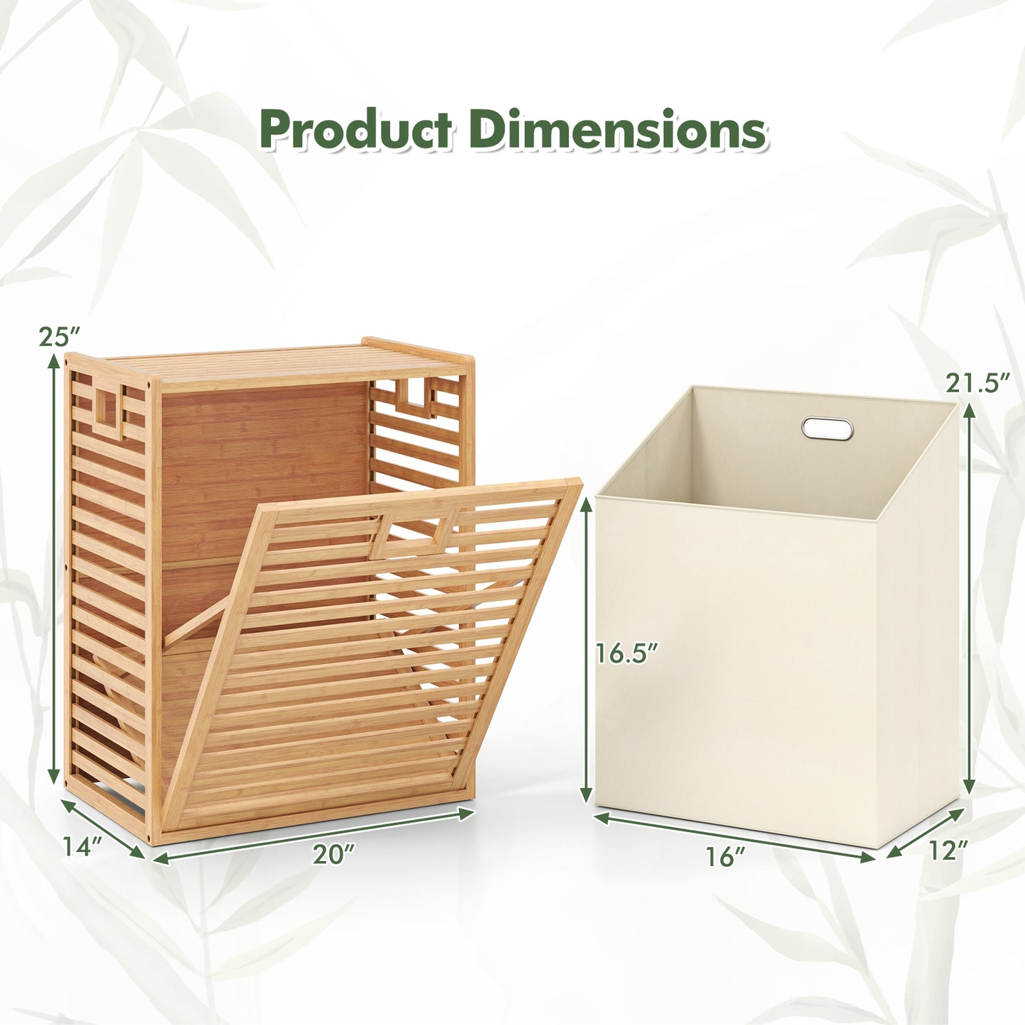 18 Gal Bamboo Tilt-out Laundry Hamper with Removable Fabric Bin-Natural Kids Crystal