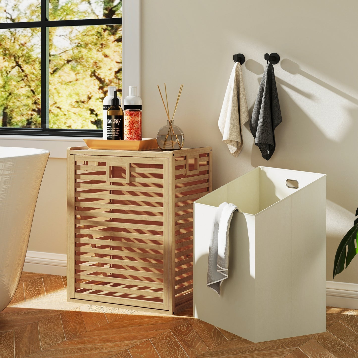 18 Gal Bamboo Tilt-out Laundry Hamper with Removable Fabric Bin-Natural Kids Crystal
