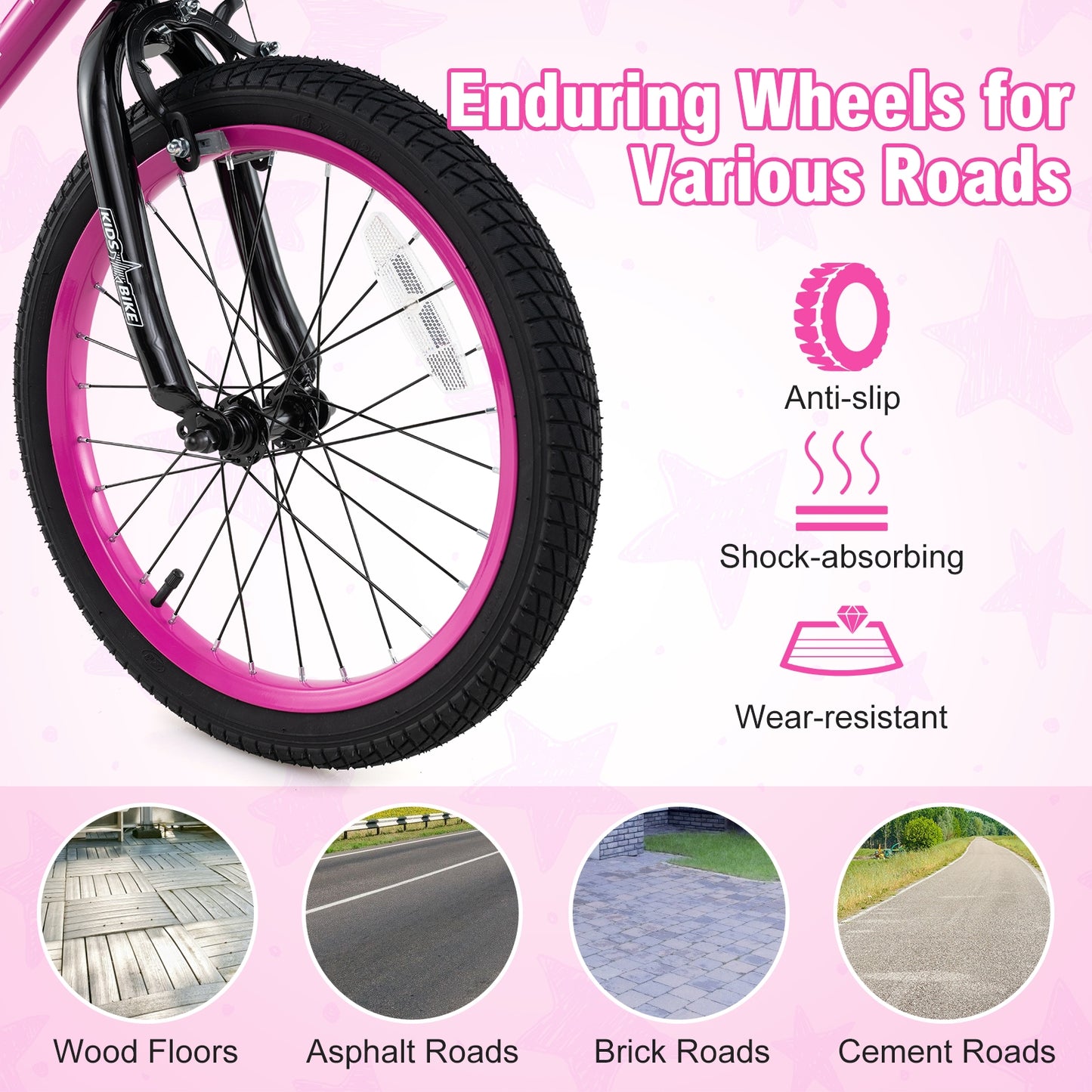 18 Inch Kids Bike Adjustable Bicycle with Front Basket for Children Aged 4-8 Years Old Kids Crystal