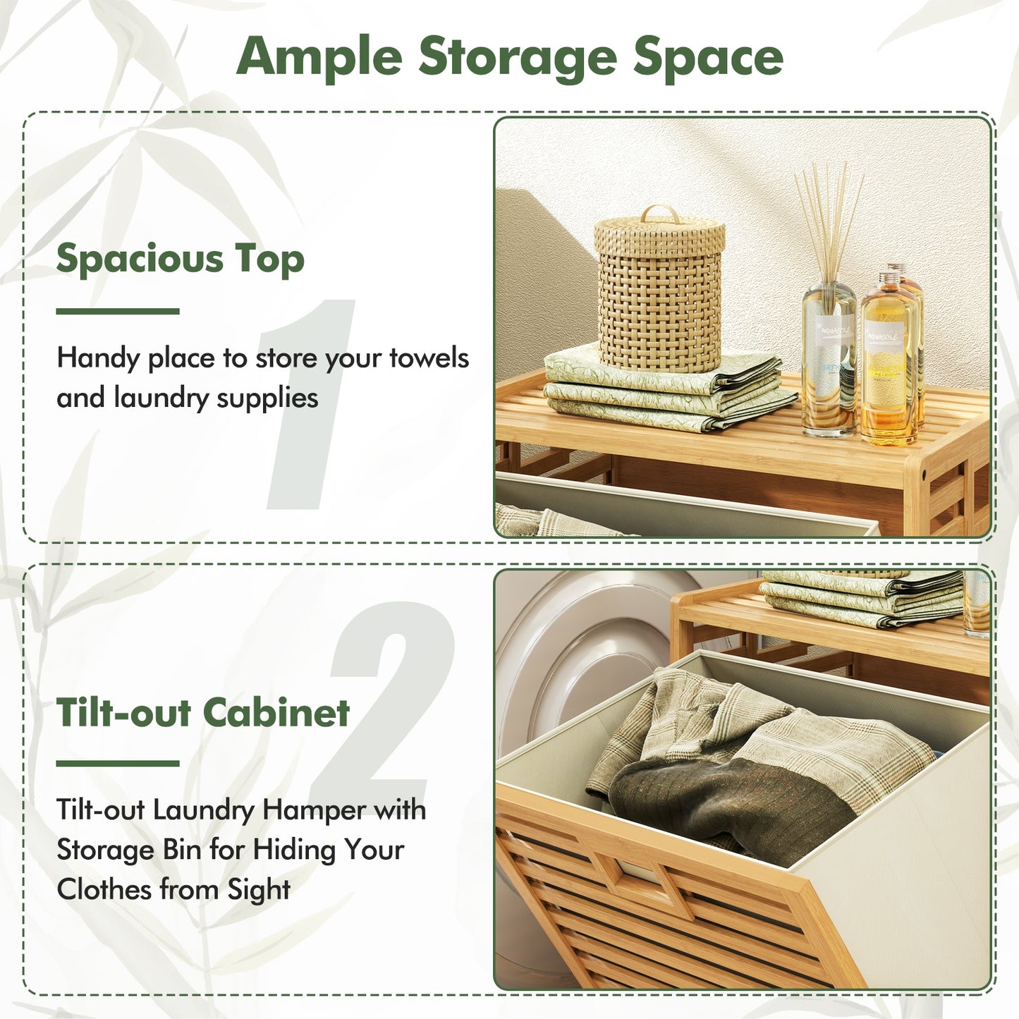 18 Gal Bamboo Tilt-out Laundry Hamper with Removable Fabric Bin-Natural Kids Crystal