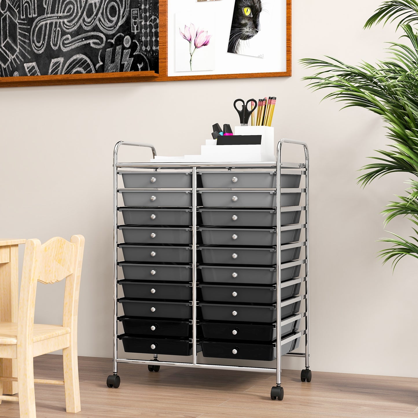 20 Drawers Rolling Storage Cart Studio Organizer-Black & Gray Kids Crystal
