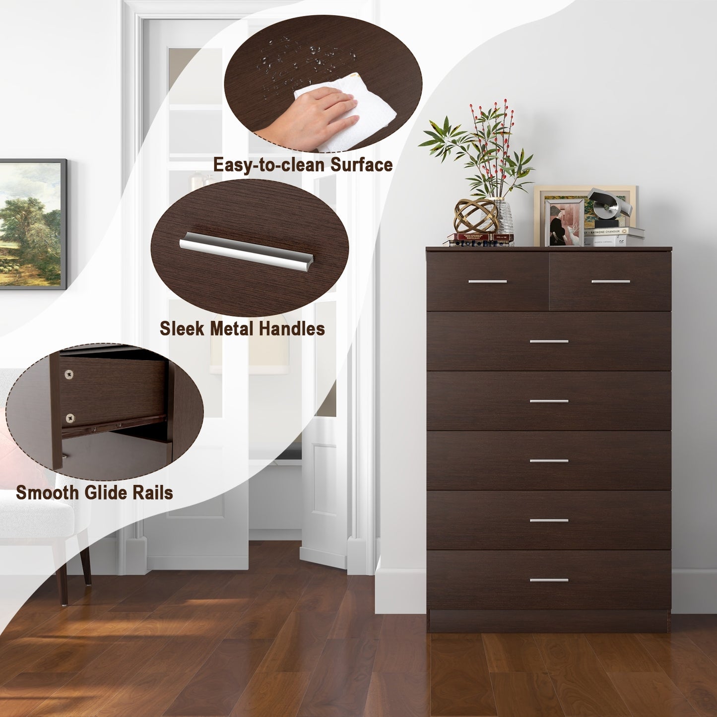 Wooden Chest of Drawers with Anti-toppling Device and Metal Handles Kids Crystal