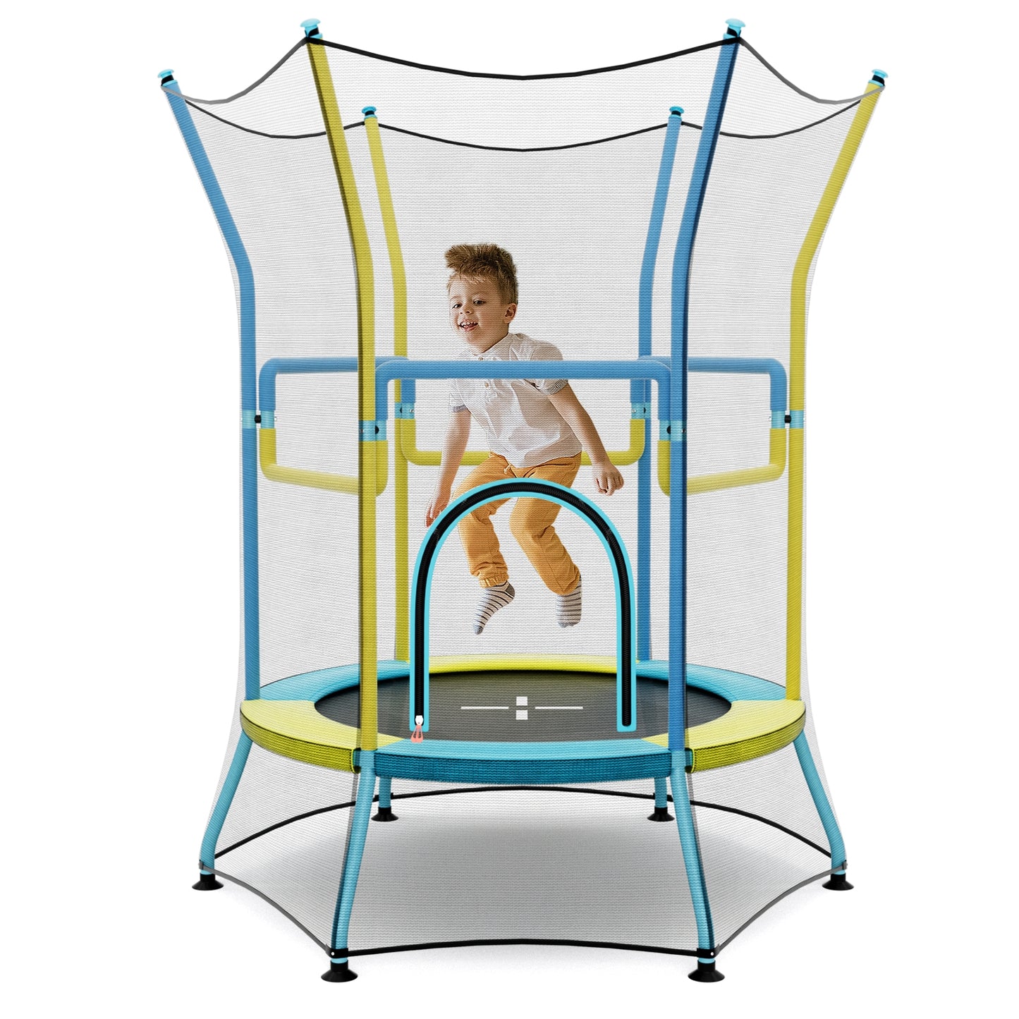 Mini Trampoline for Kids with Safety Enclosure Net and Foam Handles-Yellow Kids Crystal
