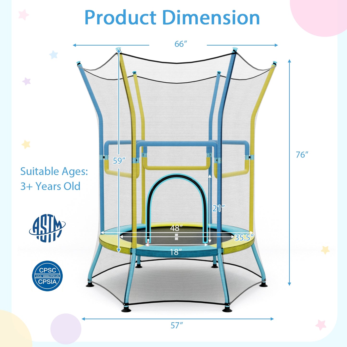 Mini Trampoline for Kids with Safety Enclosure Net and Foam Handles-Yellow Kids Crystal