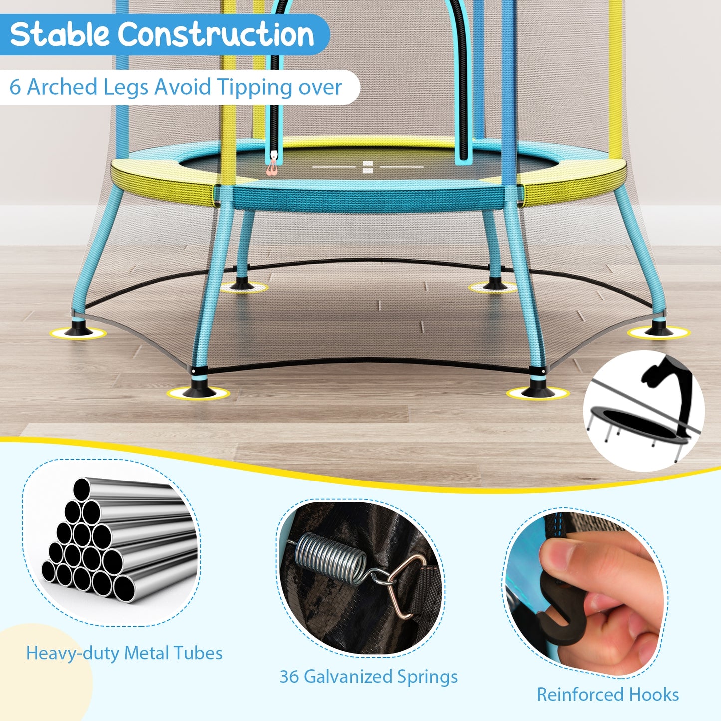Mini Trampoline for Kids with Safety Enclosure Net and Foam Handles-Yellow Kids Crystal