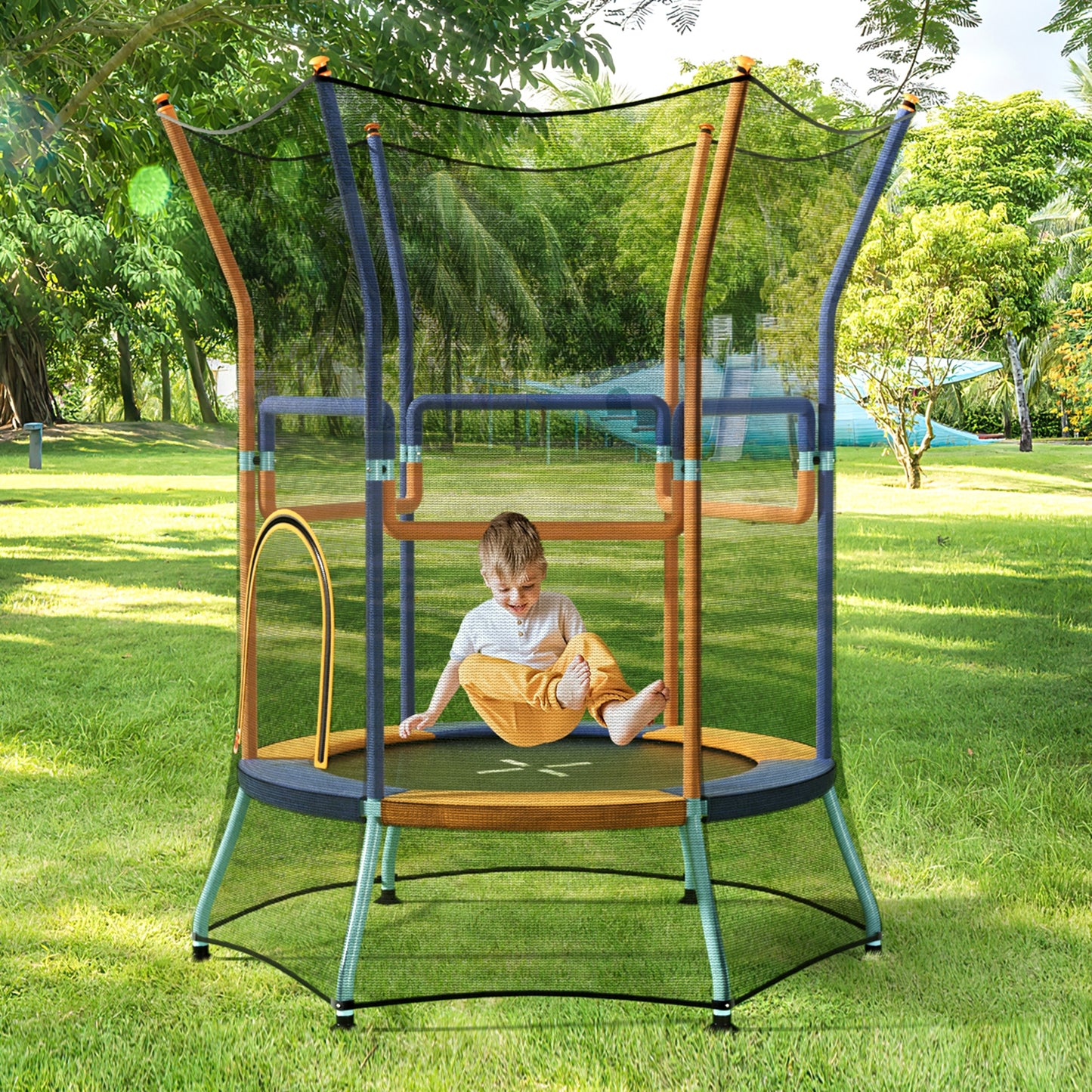 Mini Trampoline for Kids with Safety Enclosure Net and Foam Handles-Orange Kids Crystal