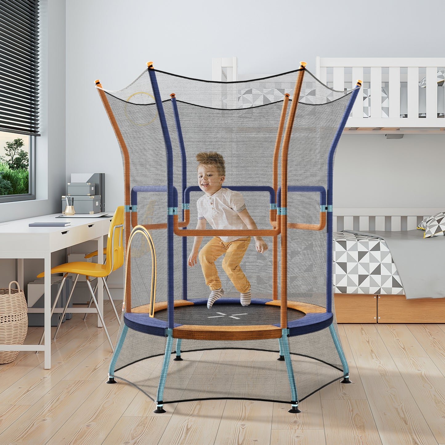 Mini Trampoline for Kids with Safety Enclosure Net and Foam Handles-Orange Kids Crystal