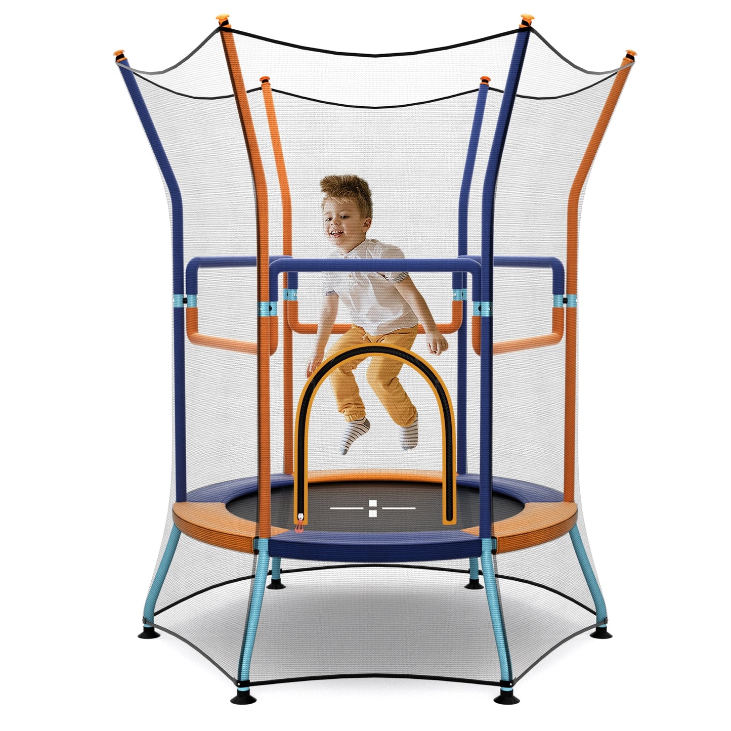 Mini Trampoline for Kids with Safety Enclosure Net and Foam Handles-Orange Kids Crystal