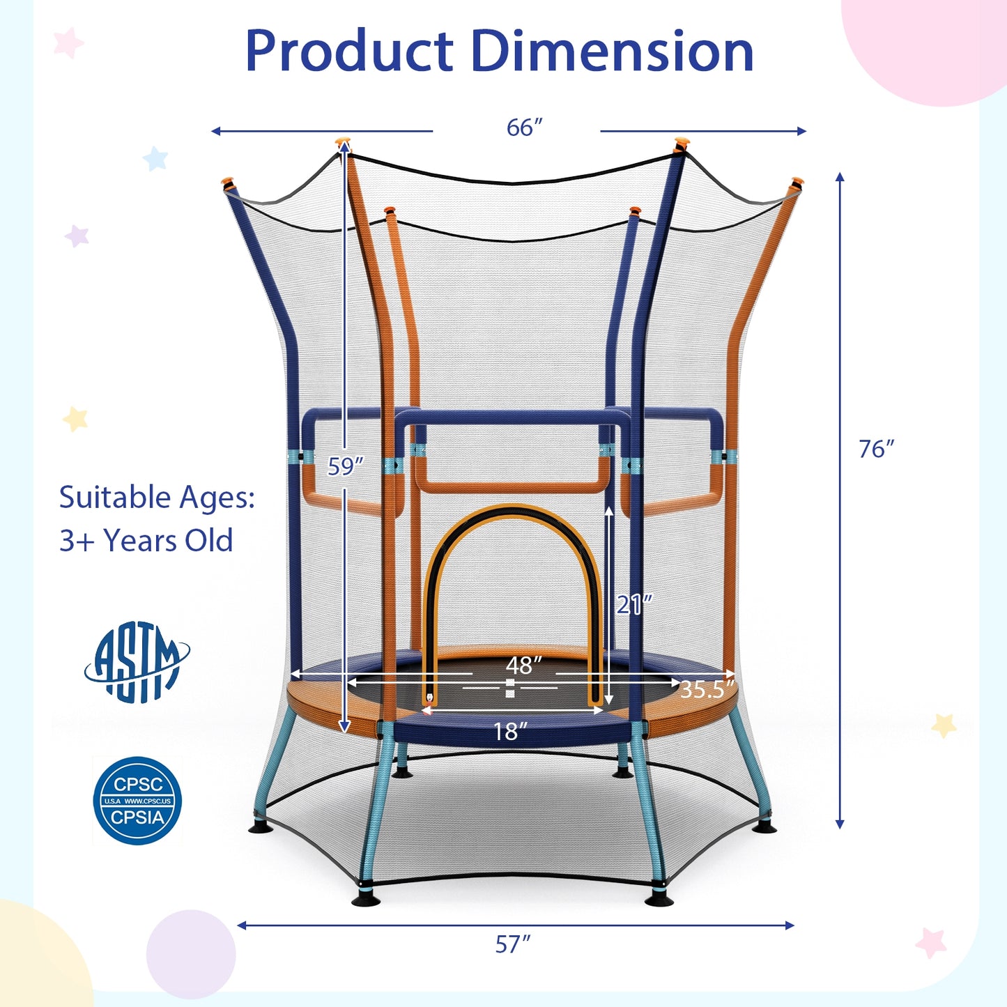 Mini Trampoline for Kids with Safety Enclosure Net and Foam Handles-Orange Kids Crystal