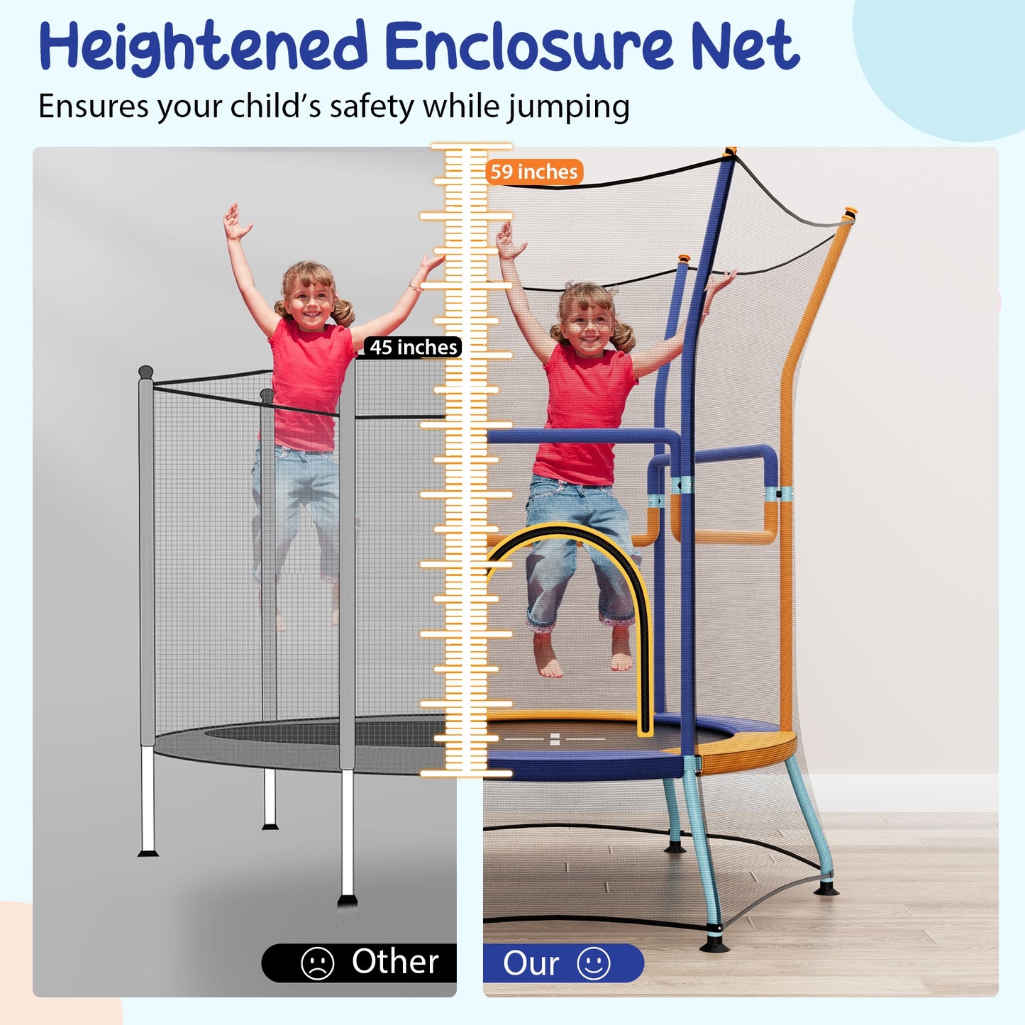 Mini Trampoline for Kids with Safety Enclosure Net and Foam Handles-Orange Kids Crystal