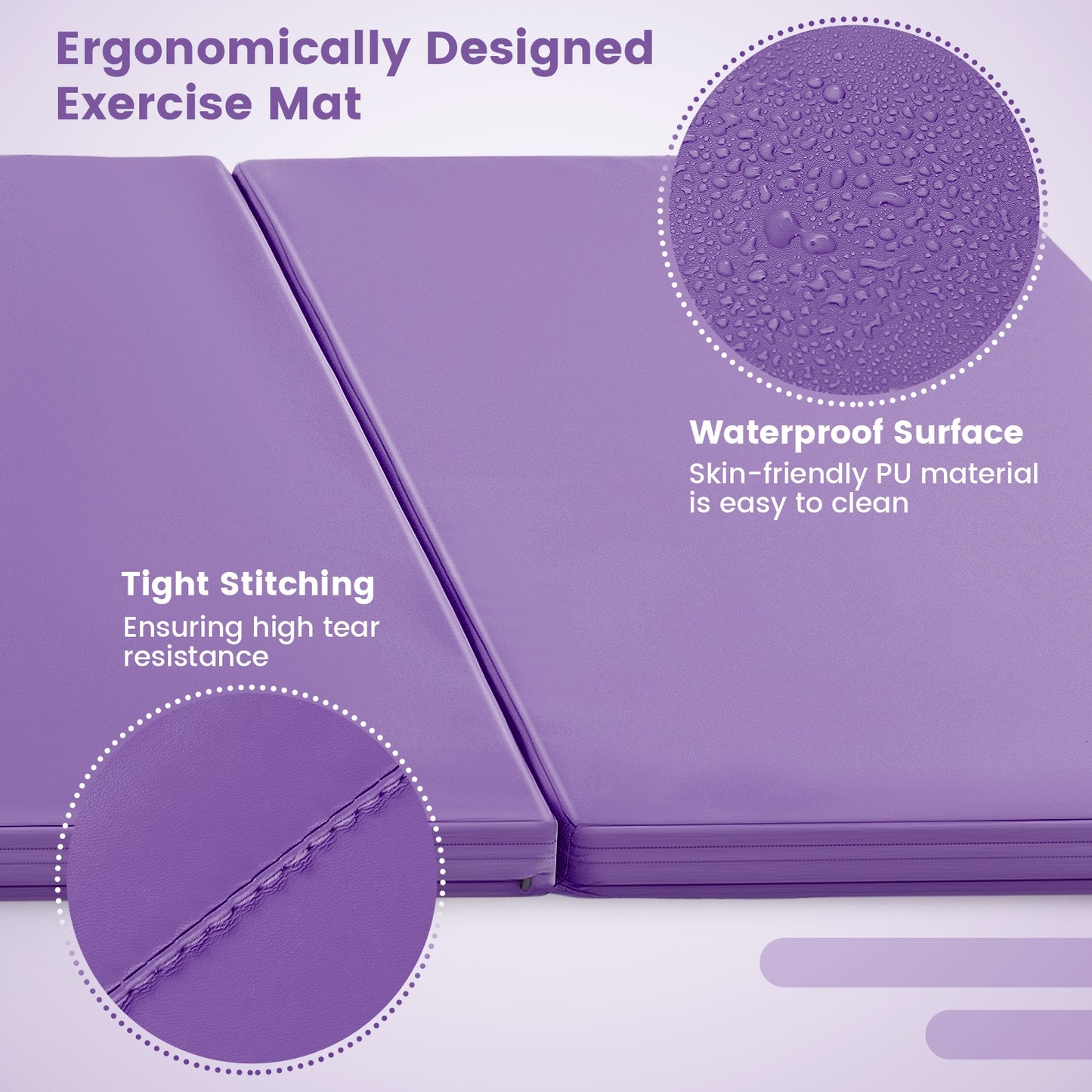 4-Panel PU Leather Folding Exercise Mat with Carrying Handles-Purple Kids Crystal