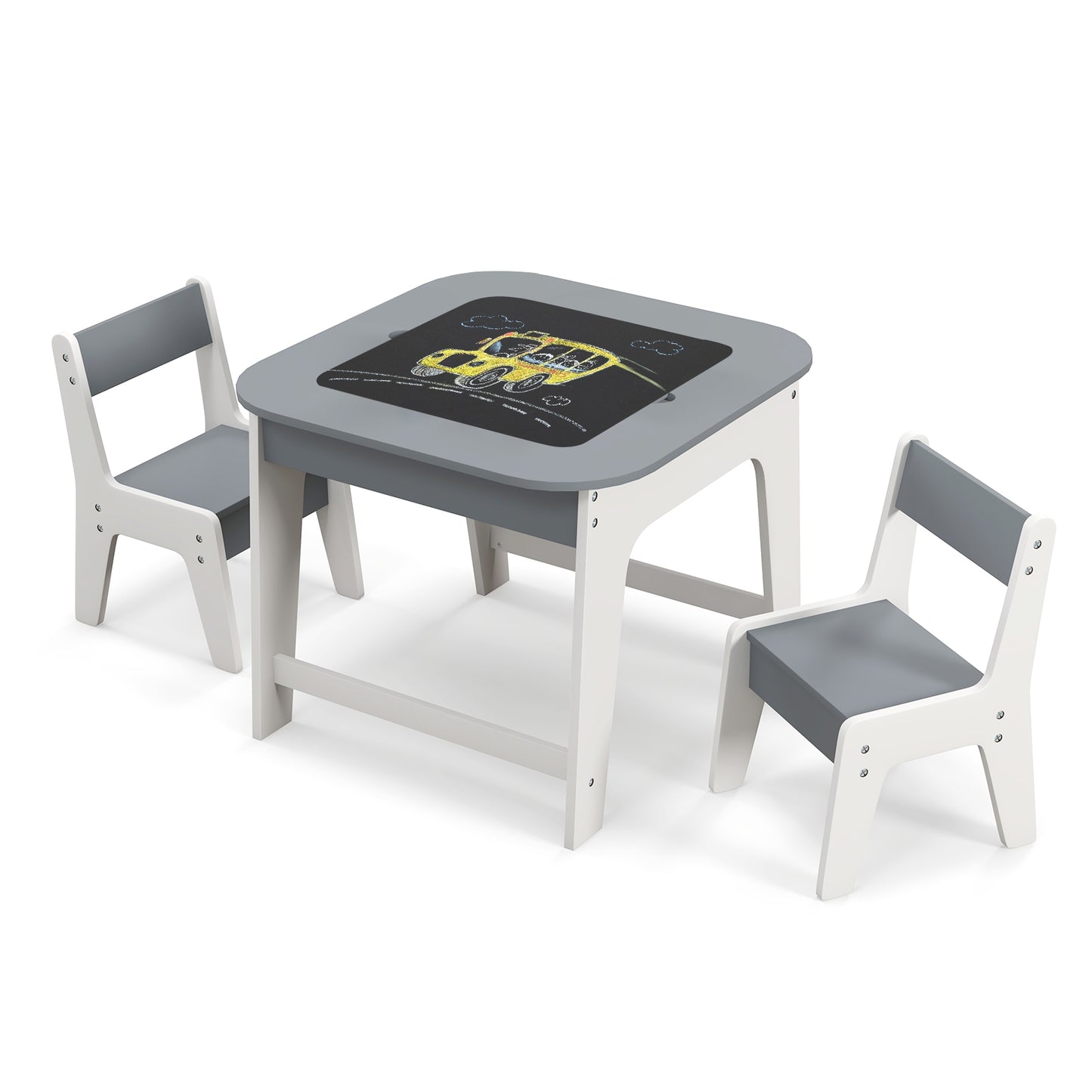 Kid's Table and Chairs Set with Double-sized Tabletop-Gray Kids Crystal