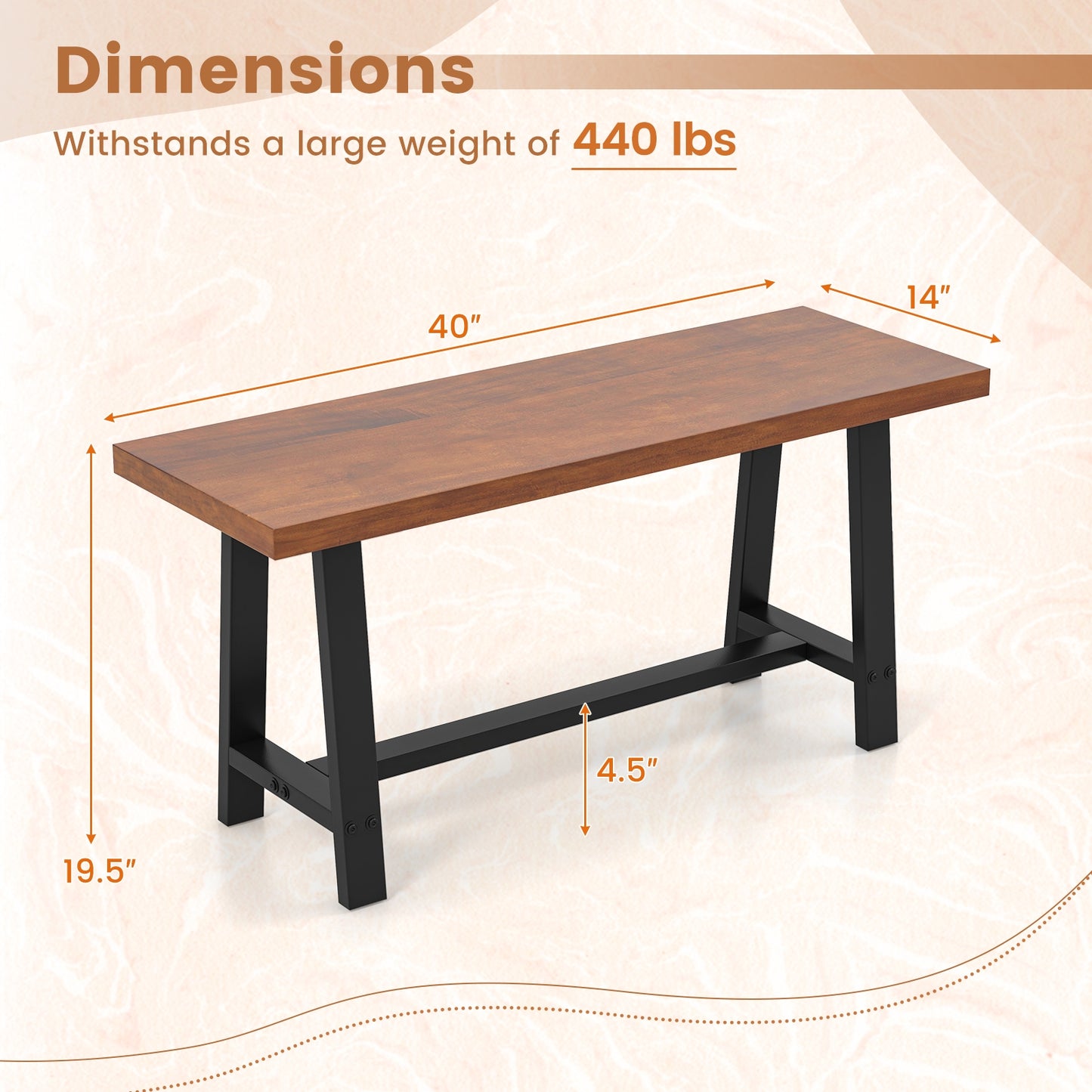 40 Inch Dining Bench 2 Person Entryway Shoe Bench with Metal Frame-40 inches Kids Crystal