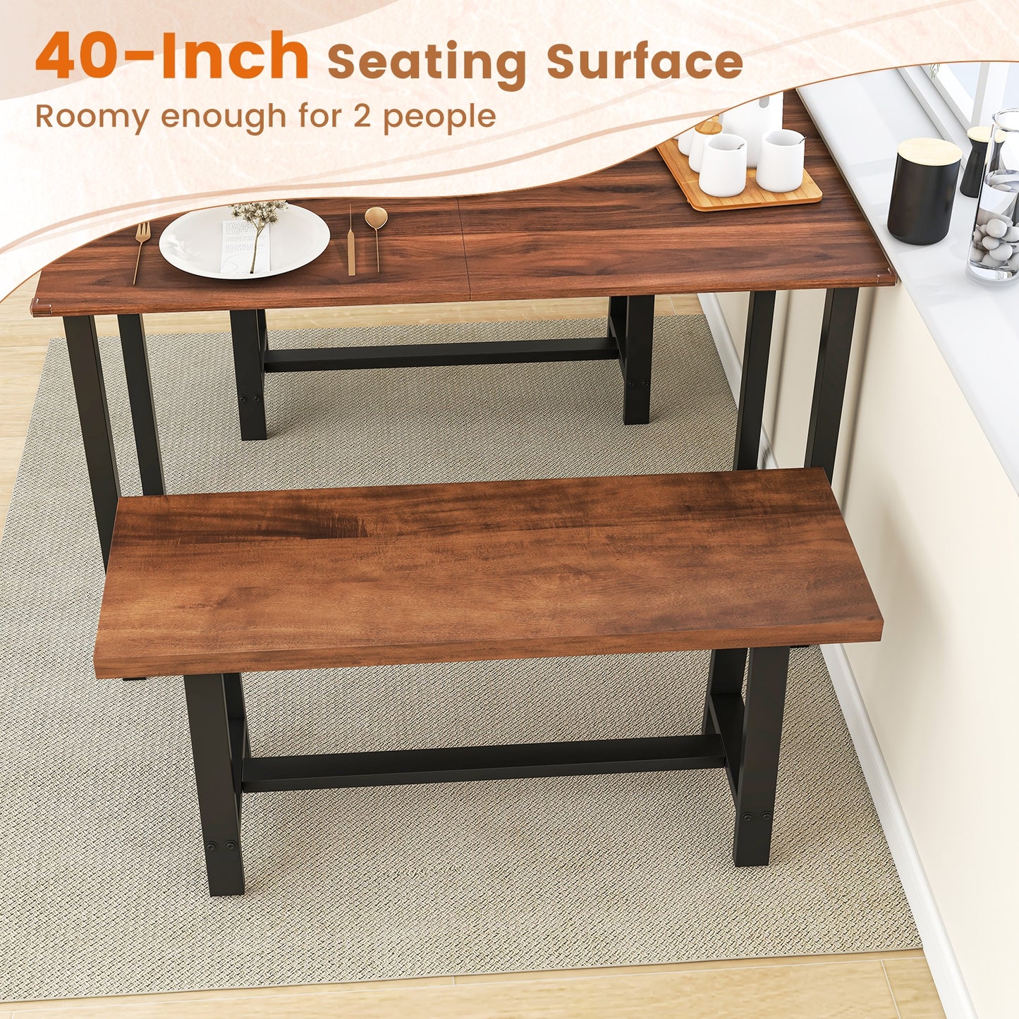40 Inch Dining Bench 2 Person Entryway Shoe Bench with Metal Frame-40 inches Kids Crystal