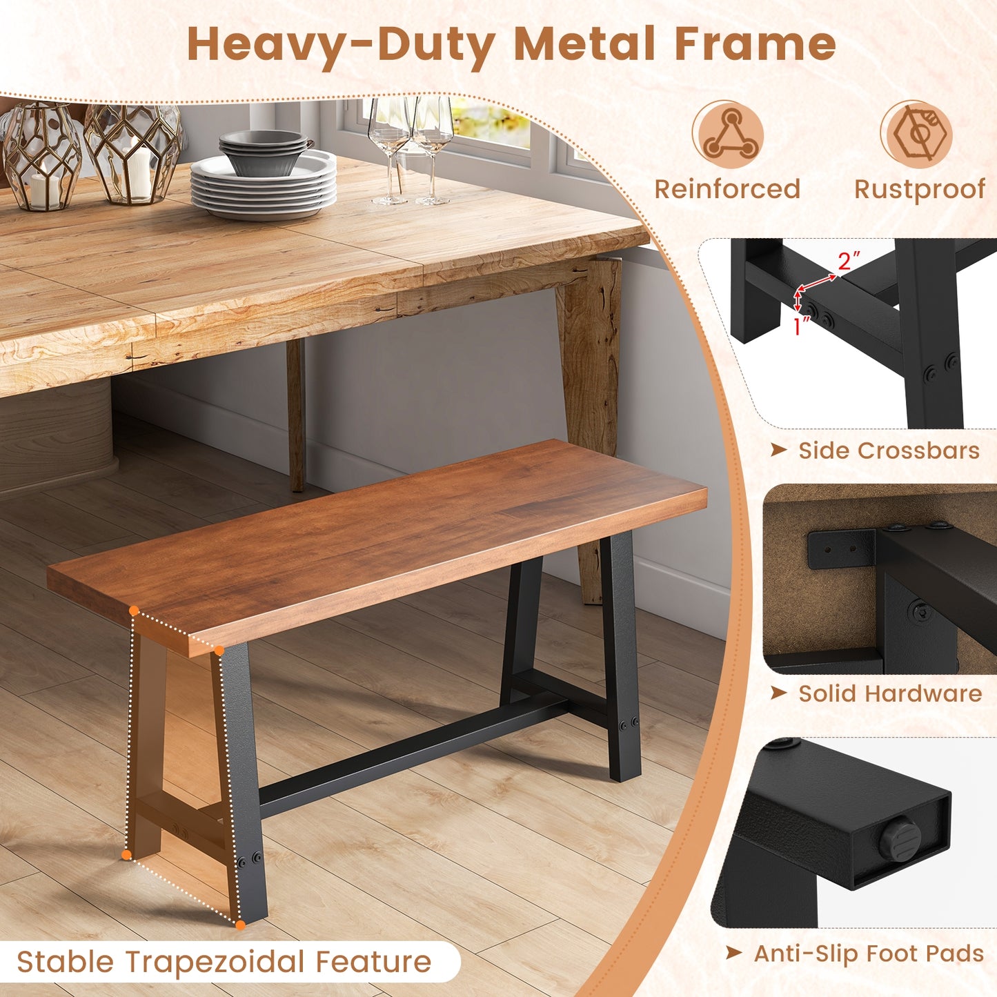 40 Inch Dining Bench 2 Person Entryway Shoe Bench with Metal Frame-40 inches Kids Crystal