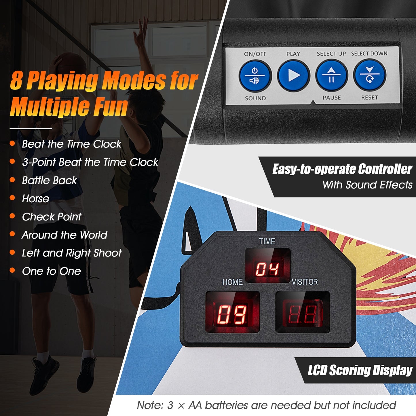 Indoor Double Electronic Basketball Game with 4 Balls-White Kids Crystal