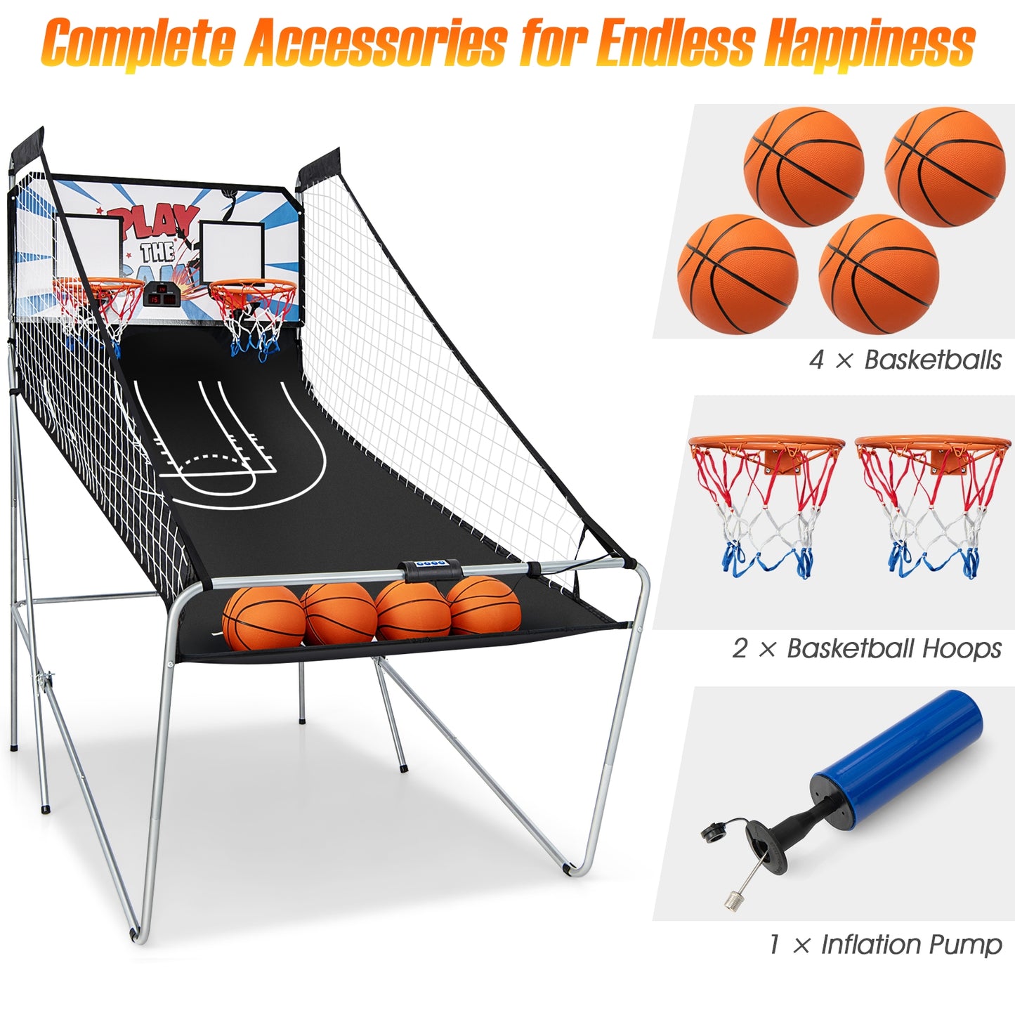 Indoor Double Electronic Basketball Game with 4 Balls-White Kids Crystal